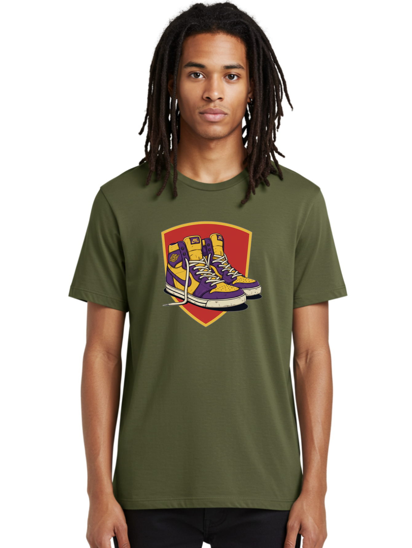 Los-Angeles-Lakers Men'S Graphic Tee, 100% Cotton, Comfortable Casual Summer Wear, Machine Washable, Purple And Yellow Air Jordan Sneakers, Nike Logo, Yellow And Purple Color Scheme, White Laces, Athletic Footwear, Sports Shoes, Baa928