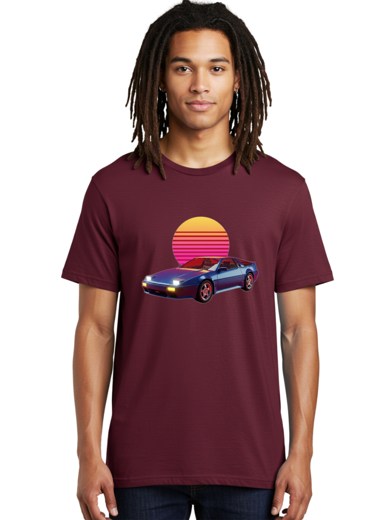 Lotus-Esprit Men'S Graphic Tee, 100% Cotton, Comfortable Casual Summer Wear, Machine Washable, Nissan 280Zx, Retro Futuristic Car, Sports Car, Vintage Automobile, Synthwave Art, Neon Lights, Gradient Sun, Retro Aesthetic, Synthwave Style Baa929