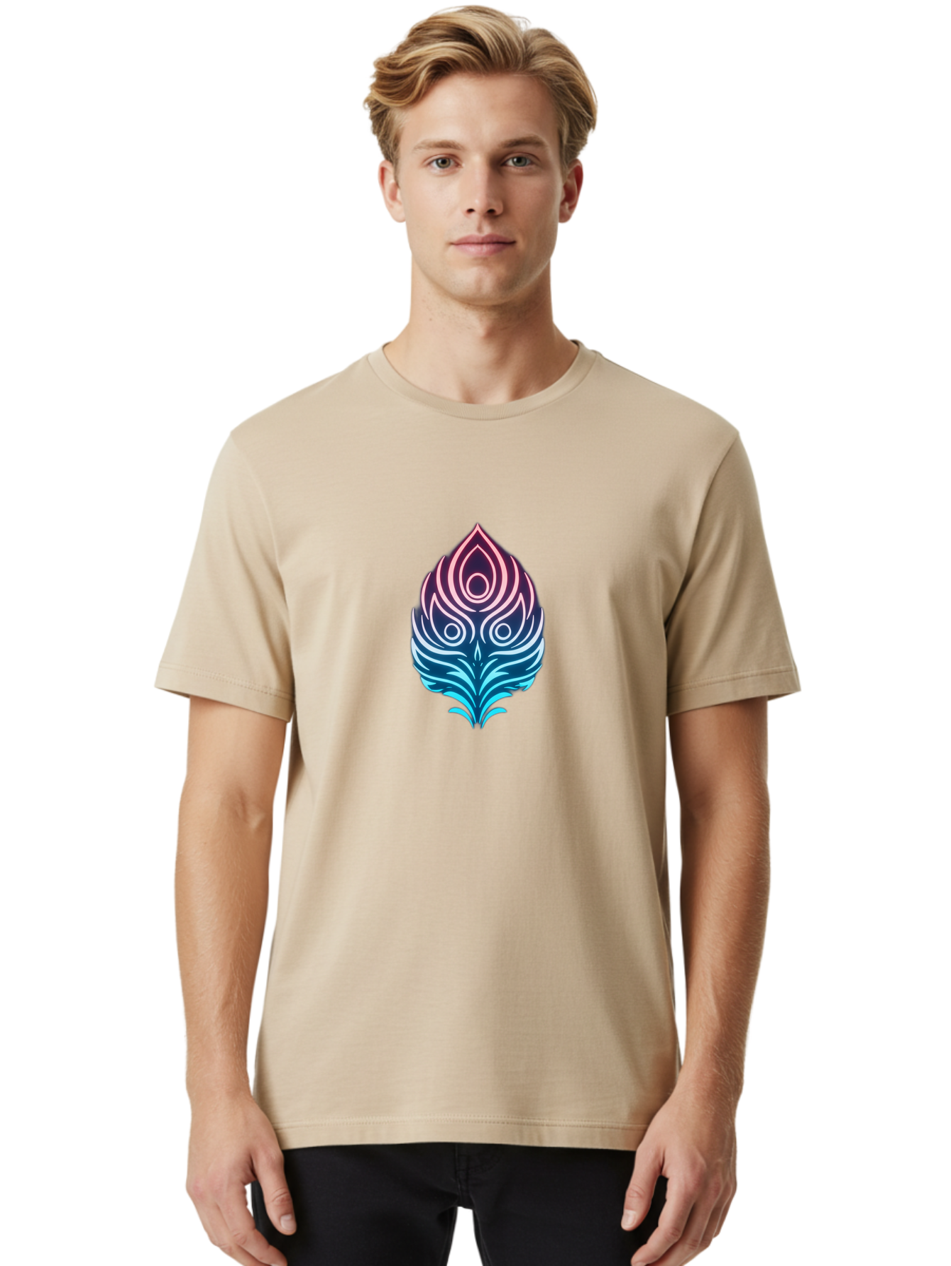 Lotus-Flower Men'S Graphic Tee, 100% Cotton, Comfortable Casual Summer Wear, Machine Washable, Stylized Lotus Leaf, Gradient Colors, Abstract Design, Mystical Symbol, Spiritual Icon, Bohemian Style, Vibrant Colors, Swirling Patterns, Baa930