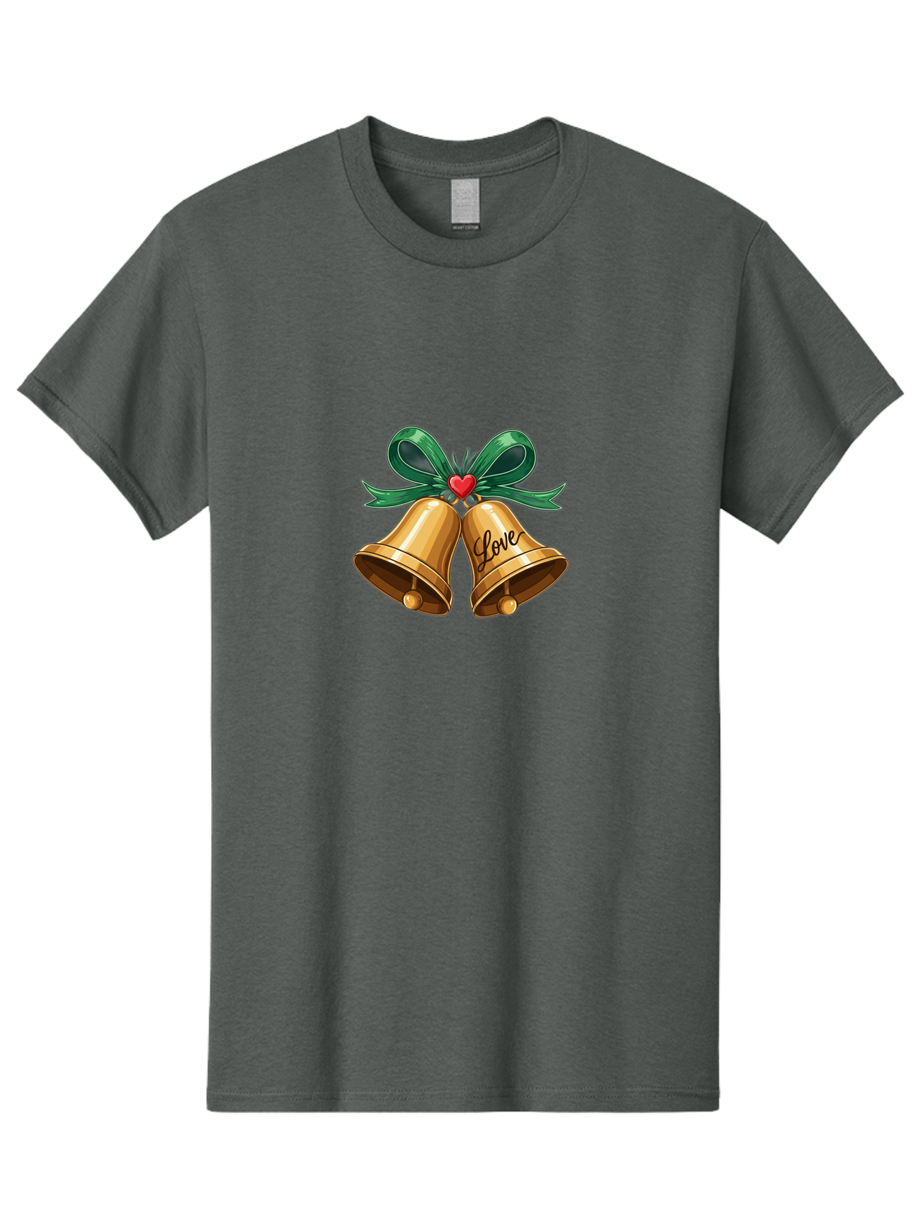 Love-Bells-1 Men'S Graphic Tee, 100% Cotton, Comfortable Casual Summer Wear, Machine Washable, Golden Bells, Love Message, Red Heart, Green Ribbon, Festive Decoration, Symbol Of Love, Wedding Bells, Holiday Decor, Charming Illustration, Baa931