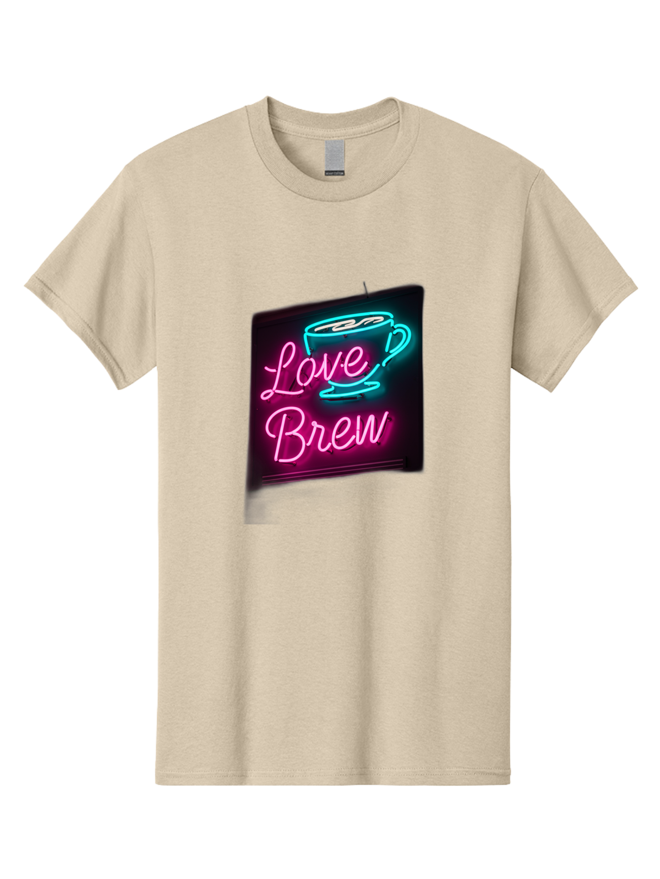 Love-Brew Men'S Graphic Tee, 100% Cotton, Comfortable Casual Summer Wear, Machine Washable, Neon Sign, Coffee Cup, Love Brew, Coffee Culture, Cafe Ambiance, Retro Advertisement, Nostalgic Decor, Coffee Lover, Vibrant Neon Lights, Baa933