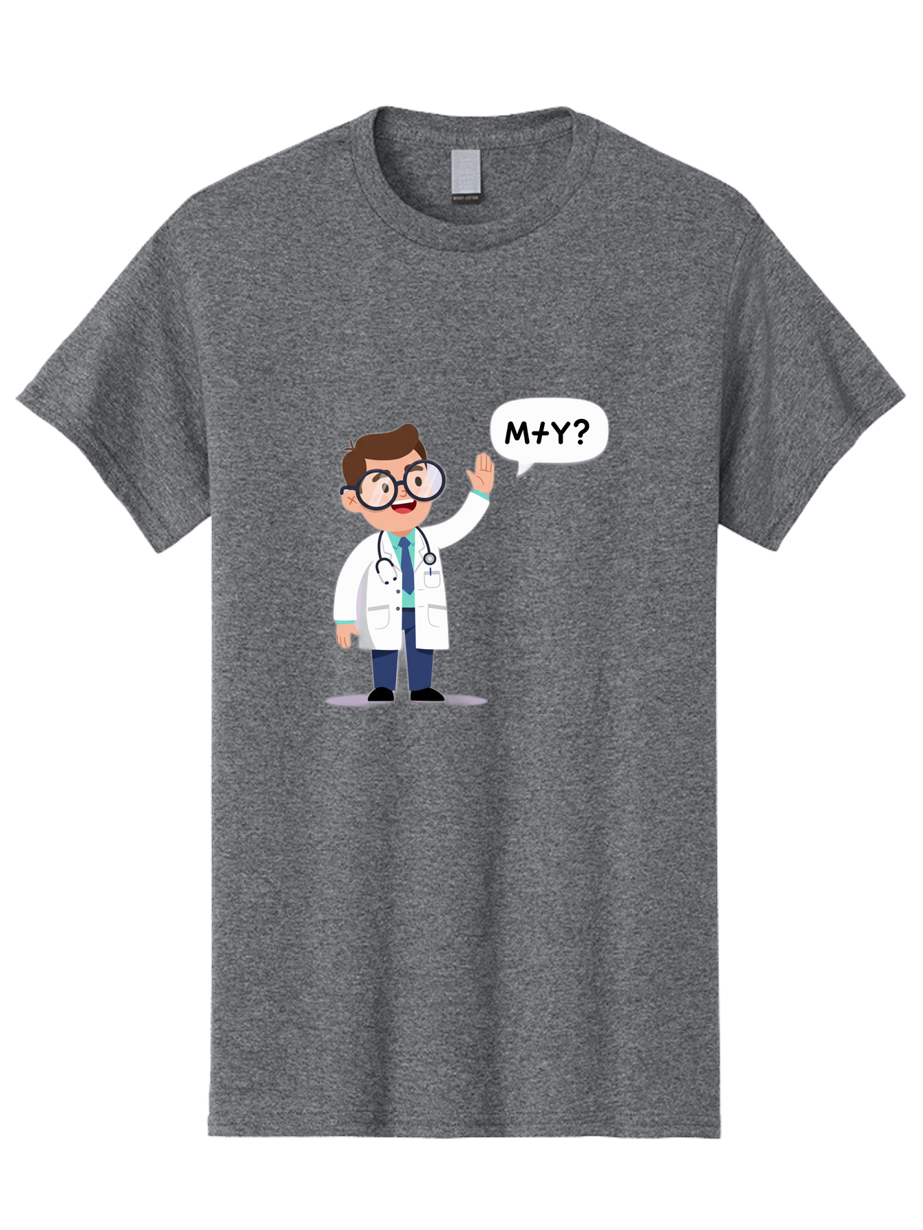 M-Y-Doctor Men'S Graphic Tee, 100% Cotton, Comfortable Casual Summer Wear, Machine Washable, Cartoon Doctor, Medical Professional, Stethoscope, White Coat, Blue Tie, Black Glasses, Waving Hand, Speech Bubble, M+Y?, Doctor Character, Baa935