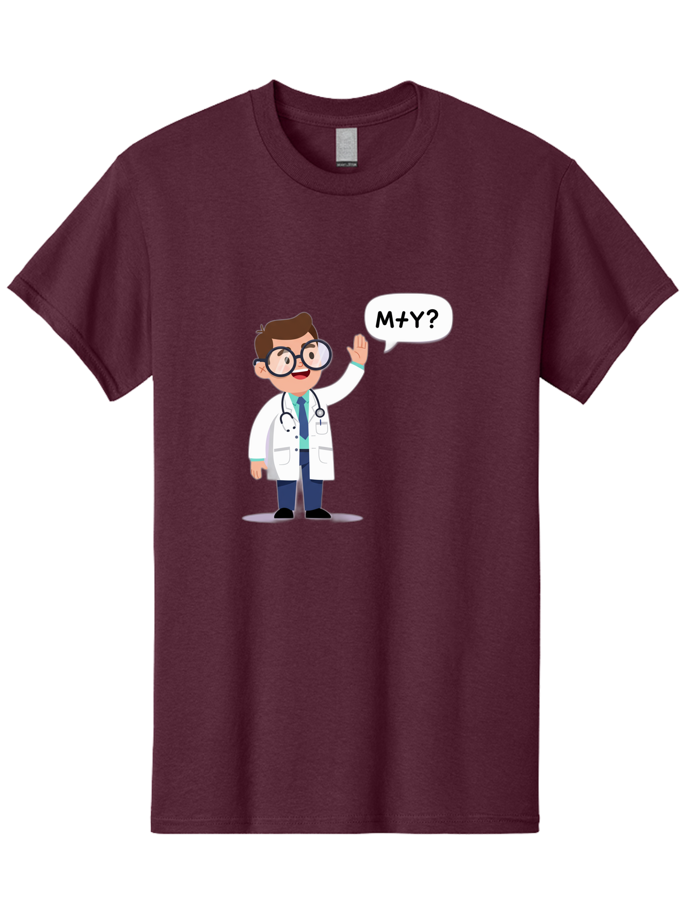 M-Y-Doctor Men'S Graphic Tee, 100% Cotton, Comfortable Casual Summer Wear, Machine Washable, Cartoon Doctor, Medical Professional, Stethoscope, White Coat, Blue Tie, Black Glasses, Waving Hand, Speech Bubble, M+Y?, Doctor Character, Baa935