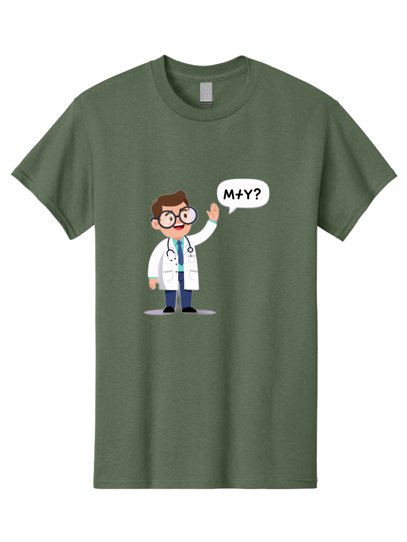 M-Y-Doctor Men'S Graphic Tee, 100% Cotton, Comfortable Casual Summer Wear, Machine Washable, Cartoon Doctor, Medical Professional, Stethoscope, White Coat, Blue Tie, Black Glasses, Waving Hand, Speech Bubble, M+Y?, Doctor Character, Baa935