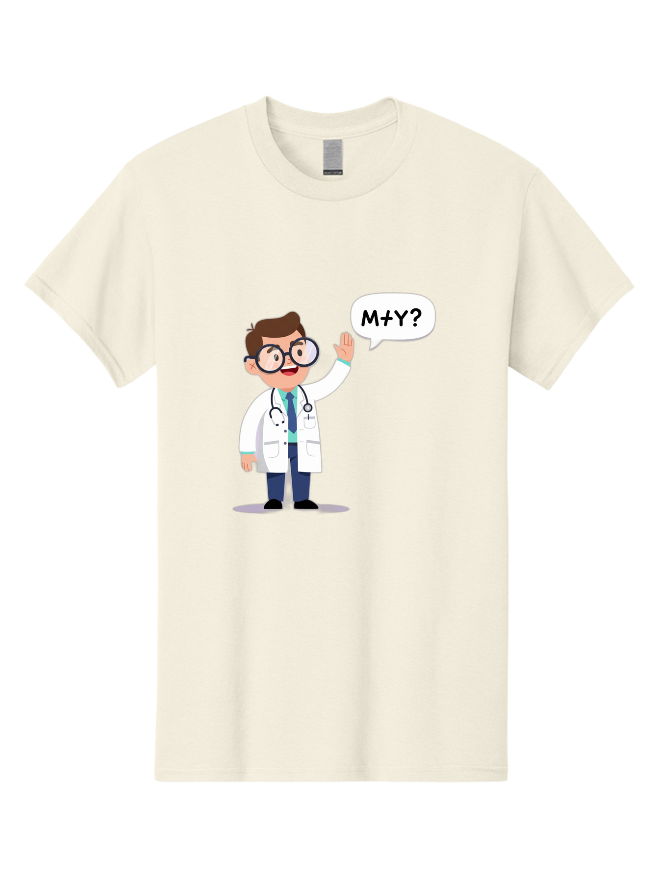 M-Y-Doctor Men'S Graphic Tee, 100% Cotton, Comfortable Casual Summer Wear, Machine Washable, Cartoon Doctor, Medical Professional, Stethoscope, White Coat, Blue Tie, Black Glasses, Waving Hand, Speech Bubble, M+Y?, Doctor Character, Baa935