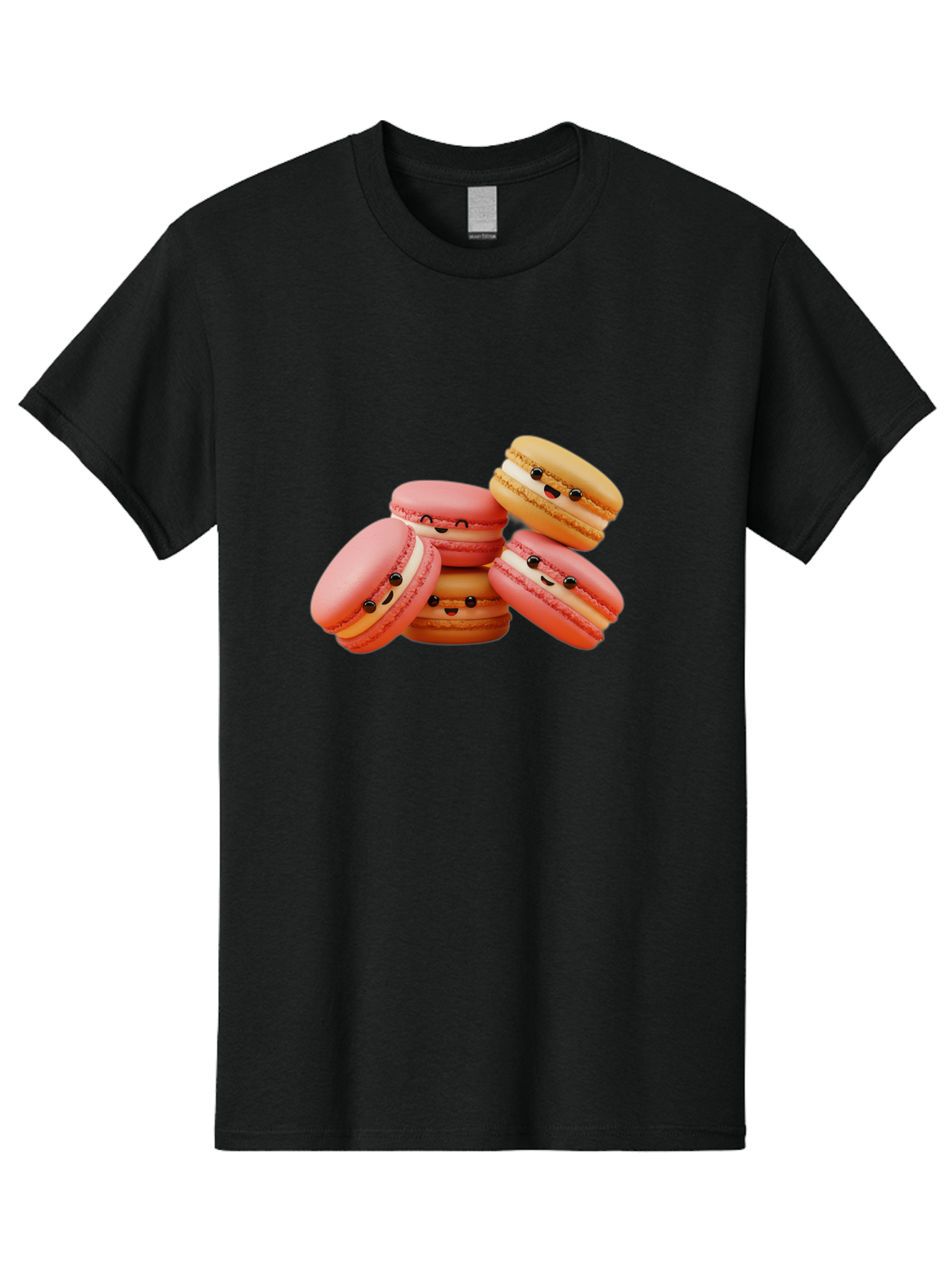 Macaron-Faces Men'S Graphic Tee, 100% Cotton, Comfortable Casual Summer Wear, Machine Washable, Pink Macarons, Smiling Faces, Cartoon-Style Desserts, Adorable Treats, French Patisserie, Sweet Delights, Happy Emotions, Cute Pastries, Baa936