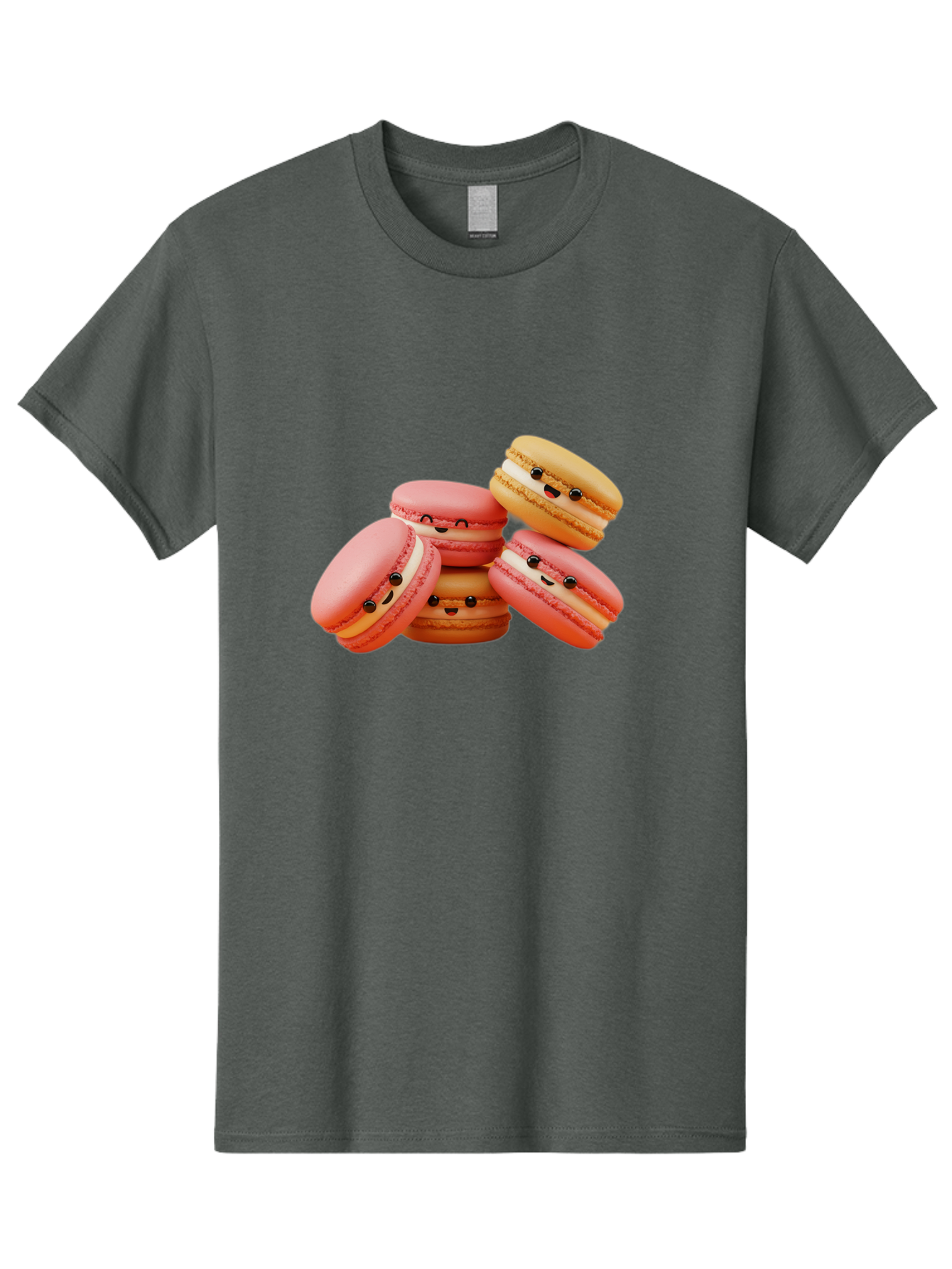 Macaron-Faces Men'S Graphic Tee, 100% Cotton, Comfortable Casual Summer Wear, Machine Washable, Pink Macarons, Smiling Faces, Cartoon-Style Desserts, Adorable Treats, French Patisserie, Sweet Delights, Happy Emotions, Cute Pastries, Baa936