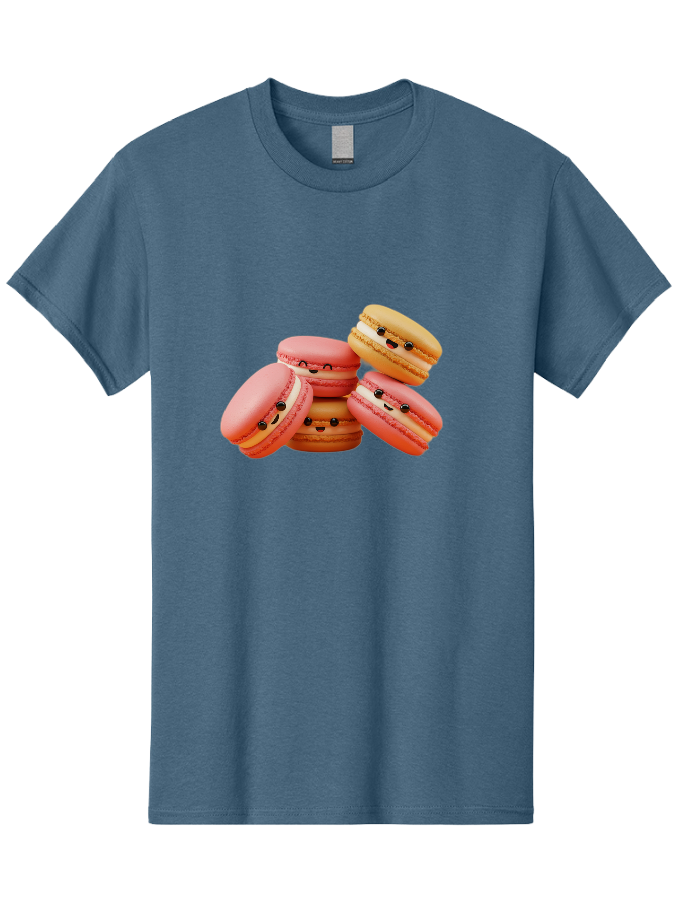 Macaron-Faces Men'S Graphic Tee, 100% Cotton, Comfortable Casual Summer Wear, Machine Washable, Pink Macarons, Smiling Faces, Cartoon-Style Desserts, Adorable Treats, French Patisserie, Sweet Delights, Happy Emotions, Cute Pastries, Baa936