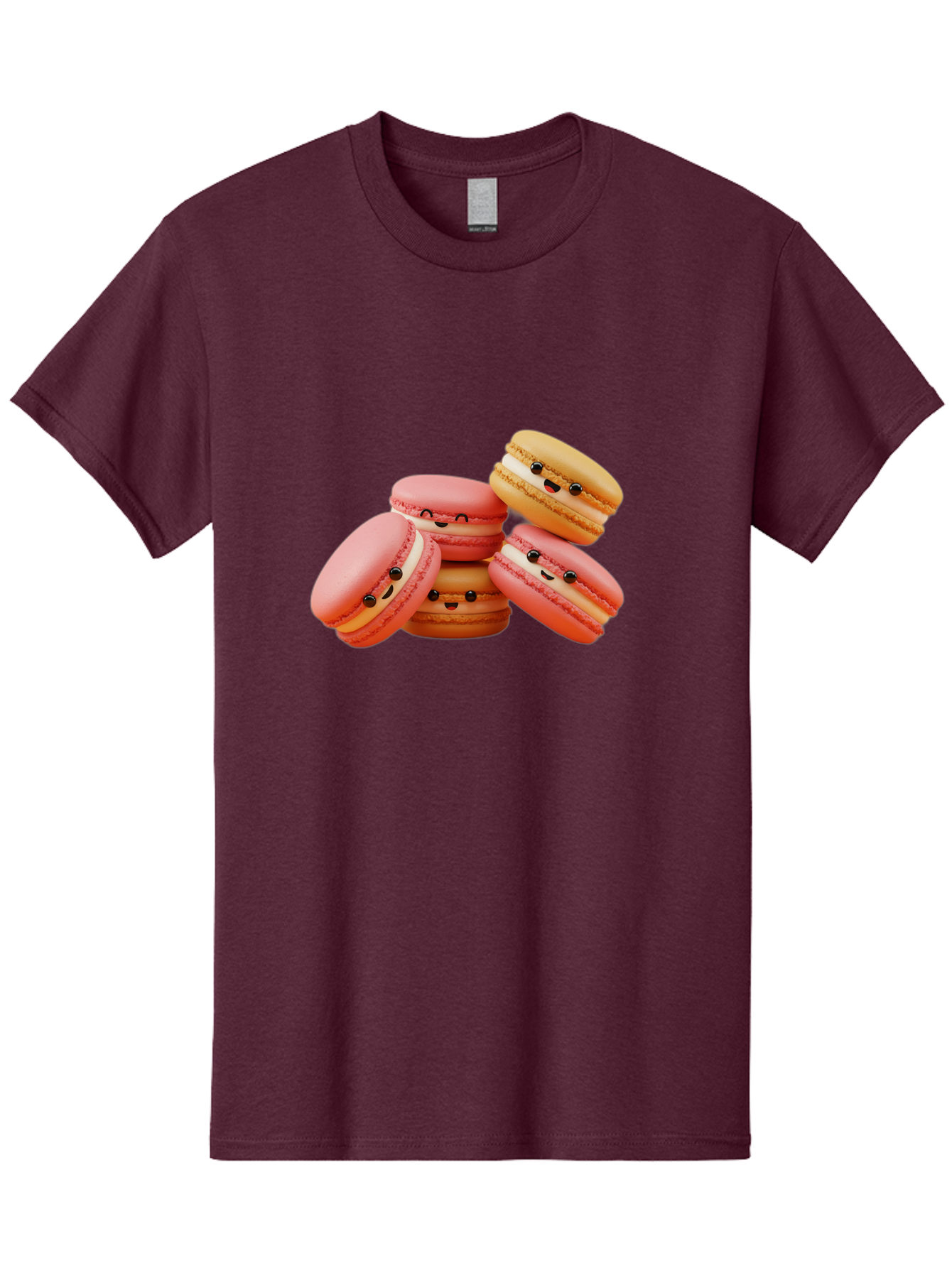 Macaron-Faces Men'S Graphic Tee, 100% Cotton, Comfortable Casual Summer Wear, Machine Washable, Pink Macarons, Smiling Faces, Cartoon-Style Desserts, Adorable Treats, French Patisserie, Sweet Delights, Happy Emotions, Cute Pastries, Baa936