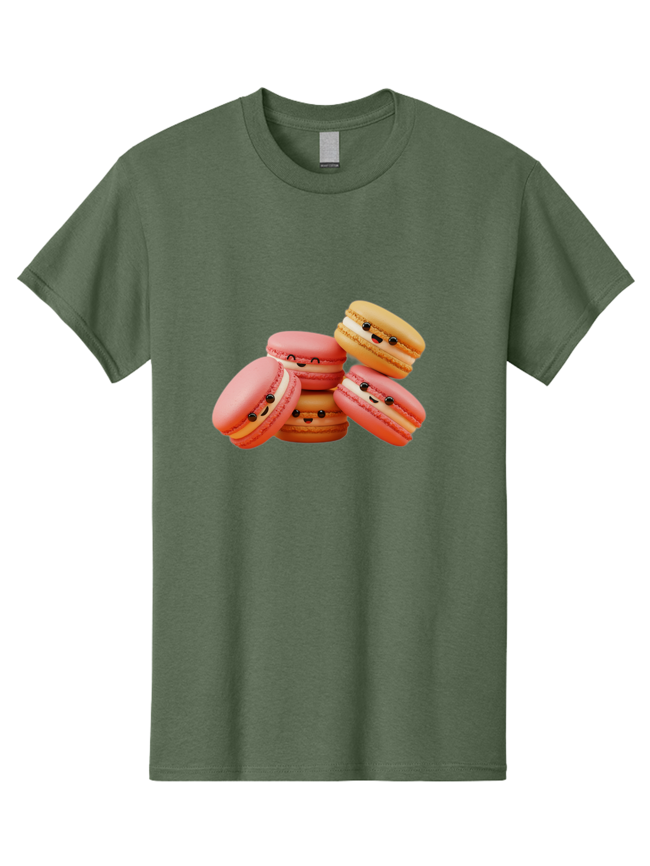 Macaron-Faces Men'S Graphic Tee, 100% Cotton, Comfortable Casual Summer Wear, Machine Washable, Pink Macarons, Smiling Faces, Cartoon-Style Desserts, Adorable Treats, French Patisserie, Sweet Delights, Happy Emotions, Cute Pastries, Baa936