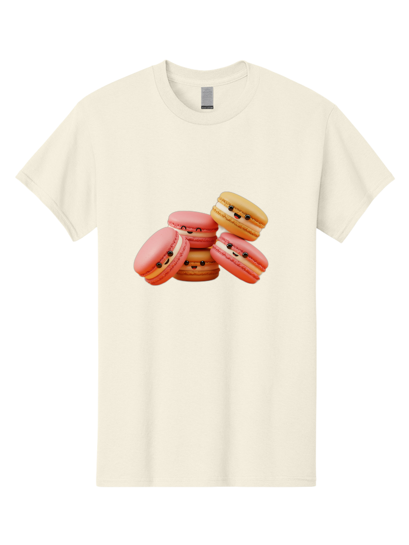 Macaron-Faces Men'S Graphic Tee, 100% Cotton, Comfortable Casual Summer Wear, Machine Washable, Pink Macarons, Smiling Faces, Cartoon-Style Desserts, Adorable Treats, French Patisserie, Sweet Delights, Happy Emotions, Cute Pastries, Baa936