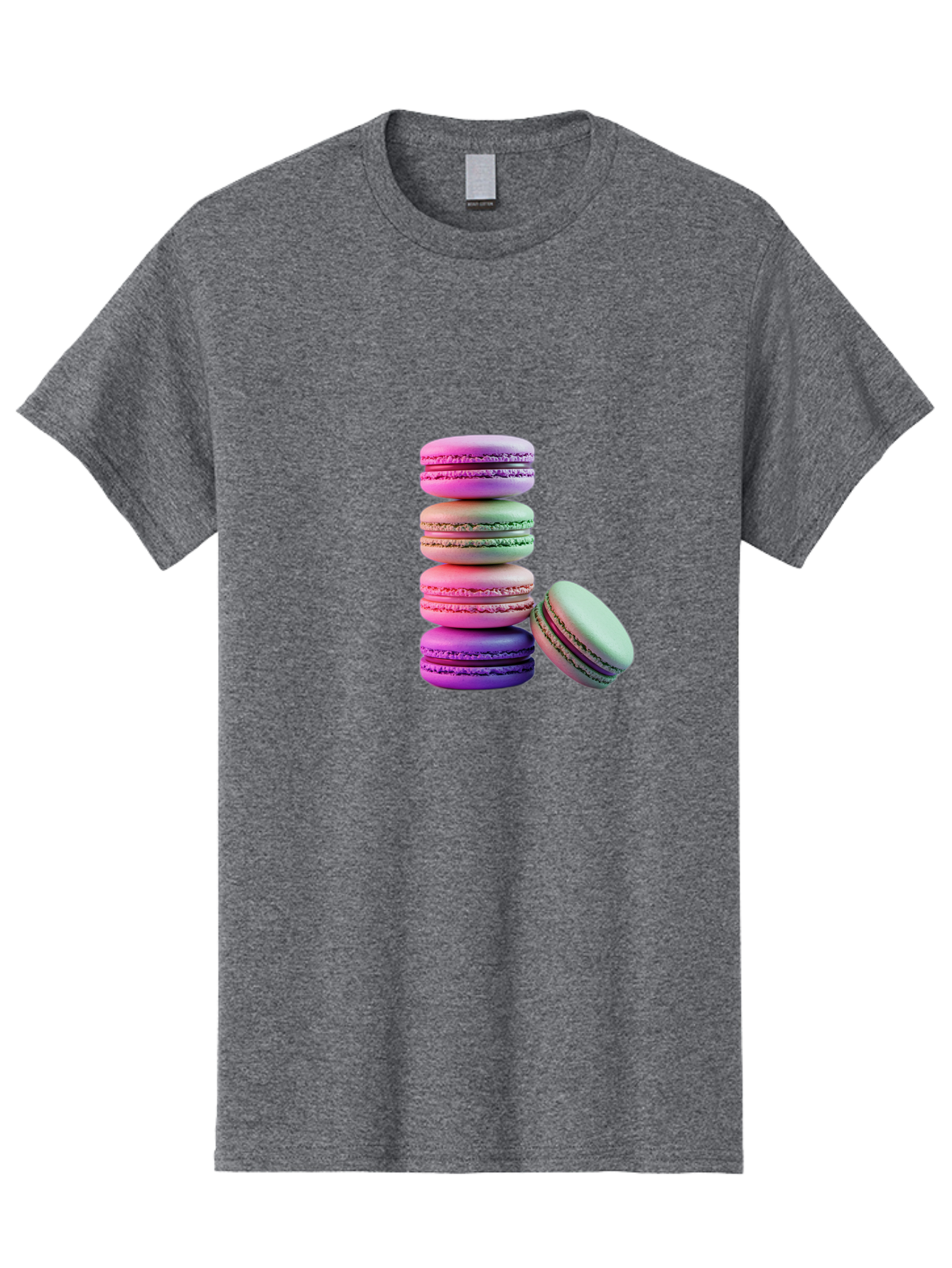 Macaron-Tower-1 Men'S Graphic Tee, 100% Cotton, Comfortable Casual Summer Wear, Machine Washable, Stacked Macarons, Colorful Treats, French Desserts, Sweet Indulgences, Pastel Colors, Layered Cookies, Creamy Fillings, Dessert Photography Baa939