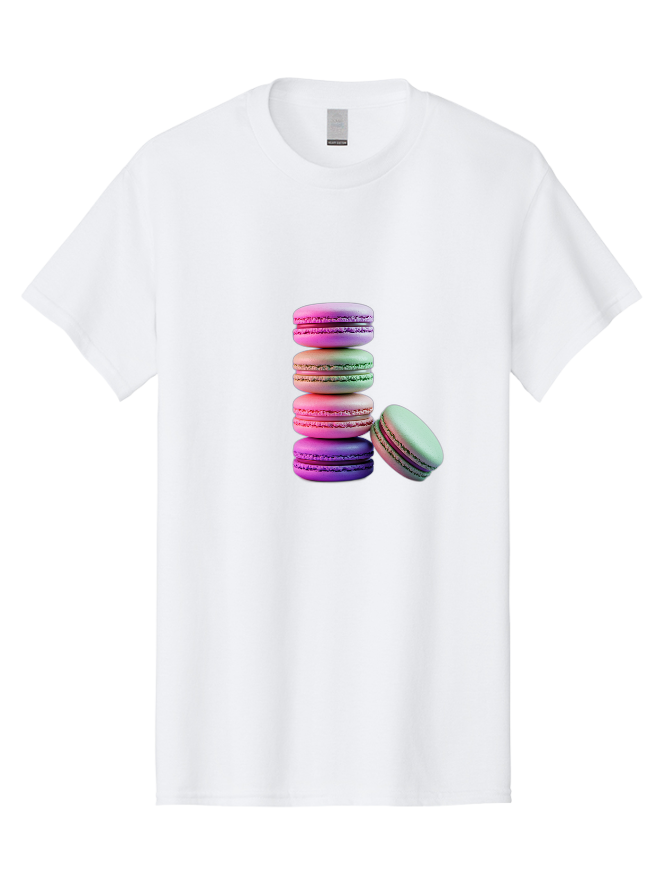 Macaron-Tower-1 Men'S Graphic Tee, 100% Cotton, Comfortable Casual Summer Wear, Machine Washable, Stacked Macarons, Colorful Treats, French Desserts, Sweet Indulgences, Pastel Colors, Layered Cookies, Creamy Fillings, Dessert Photography Baa939