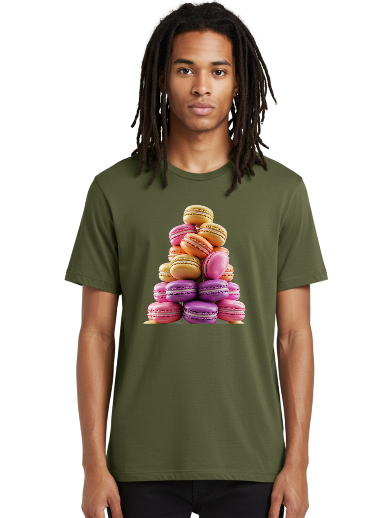 Macaron-Tower-2 Men'S Graphic Tee, 100% Cotton, Comfortable Casual Summer Wear, Machine Washable, Stack Of Macarons, Colorful Macarons, Pastel Colors, Dessert Display, Sweet Treats, French Patisserie, Macaron Stack, Pastel Pink, Purple, Baa940
