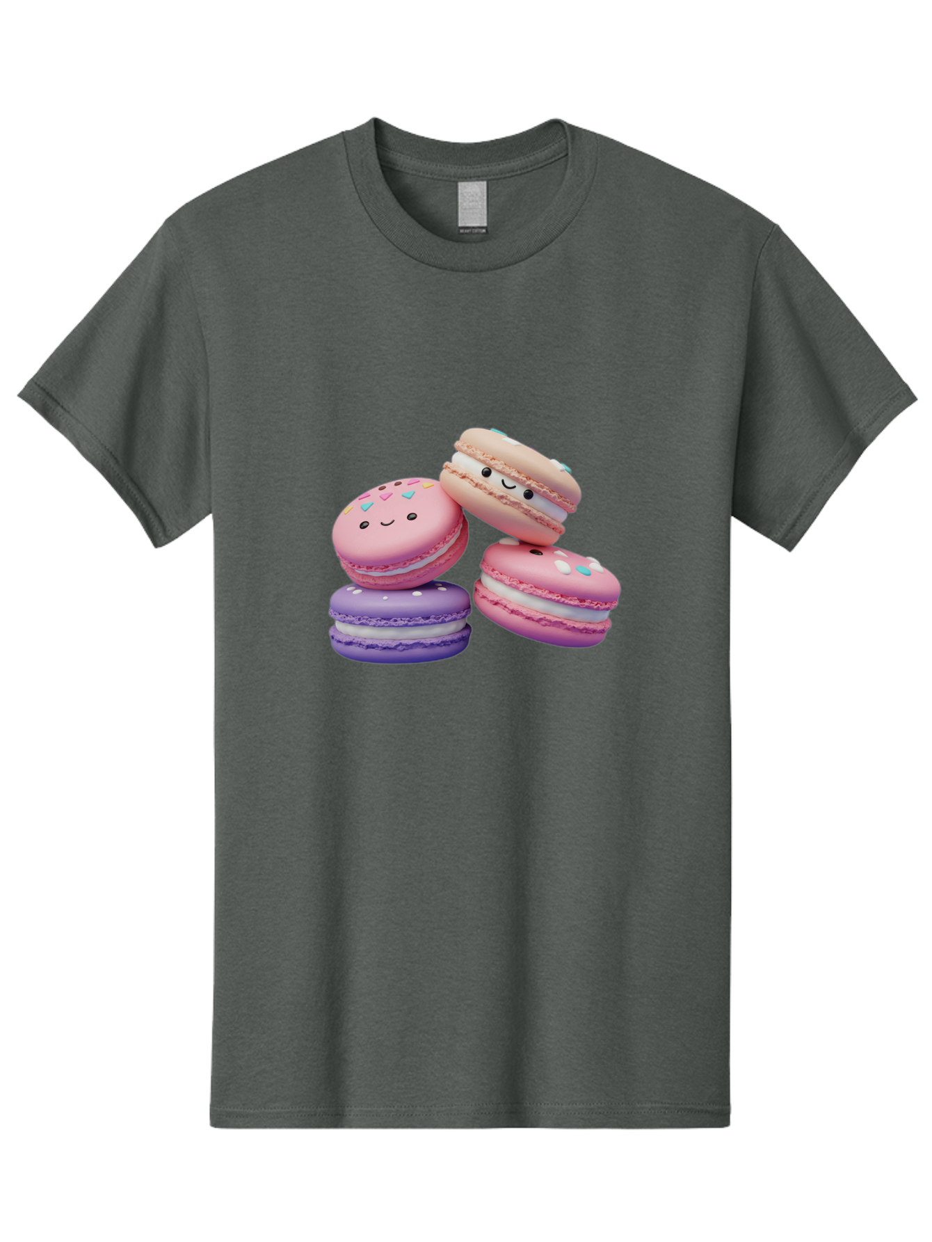 Macarons-1 Men'S Graphic Tee, 100% Cotton, Comfortable Casual Summer Wear, Machine Washable, Colorful Macarons, Pink Macarons, Purple Macarons, White Filling, Cute Faces, Cartoon Desserts, Sweet Treats, Pastel Colors, Desserts With Faces, Baa943