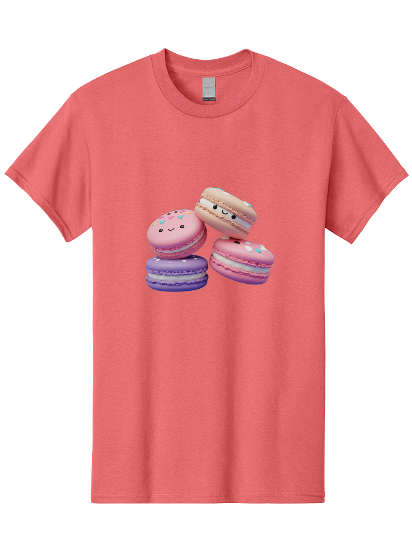 Macarons-1 Men'S Graphic Tee, 100% Cotton, Comfortable Casual Summer Wear, Machine Washable, Colorful Macarons, Pink Macarons, Purple Macarons, White Filling, Cute Faces, Cartoon Desserts, Sweet Treats, Pastel Colors, Desserts With Faces, Baa943