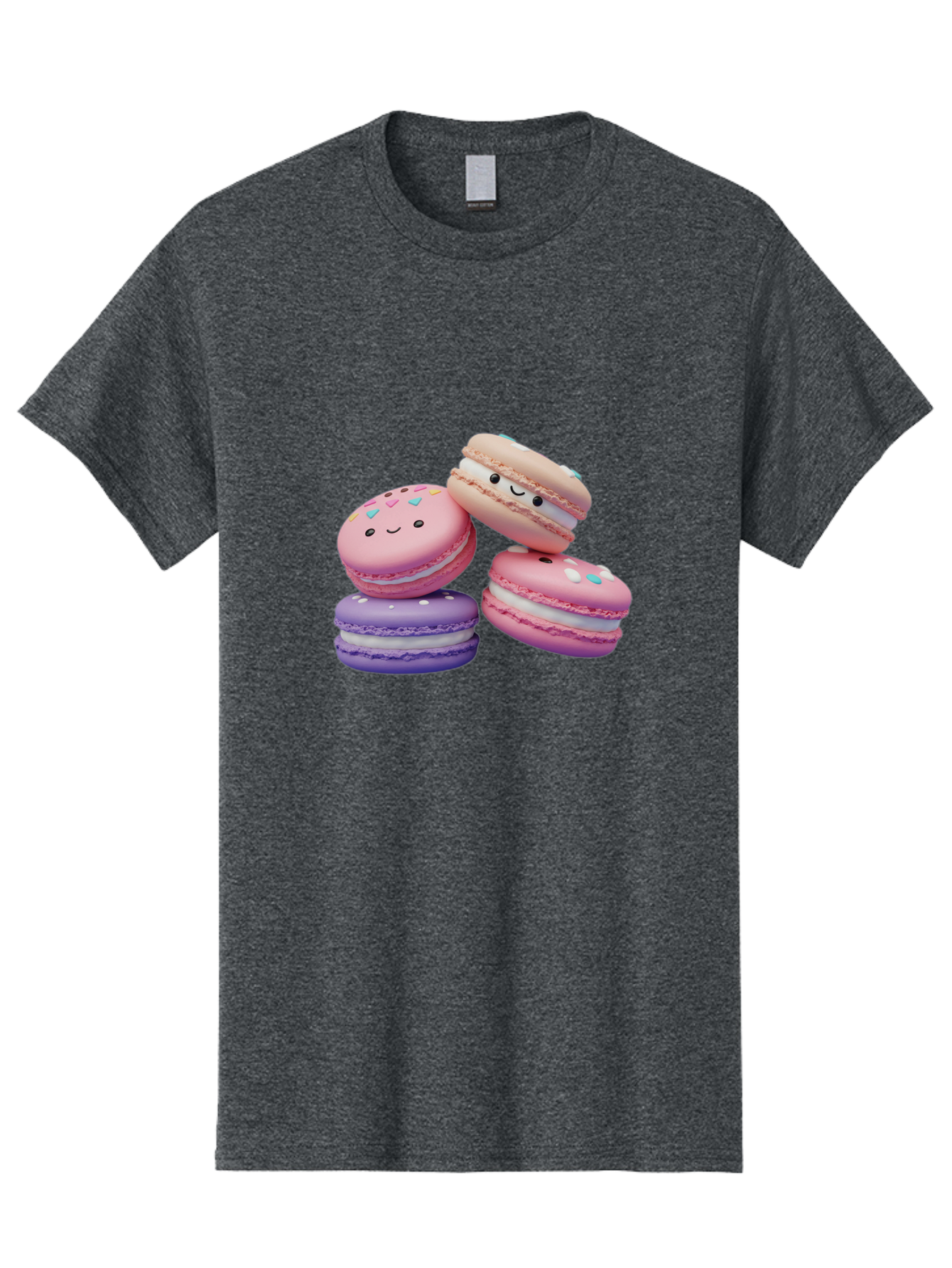 Macarons-1 Men'S Graphic Tee, 100% Cotton, Comfortable Casual Summer Wear, Machine Washable, Colorful Macarons, Pink Macarons, Purple Macarons, White Filling, Cute Faces, Cartoon Desserts, Sweet Treats, Pastel Colors, Desserts With Faces, Baa943