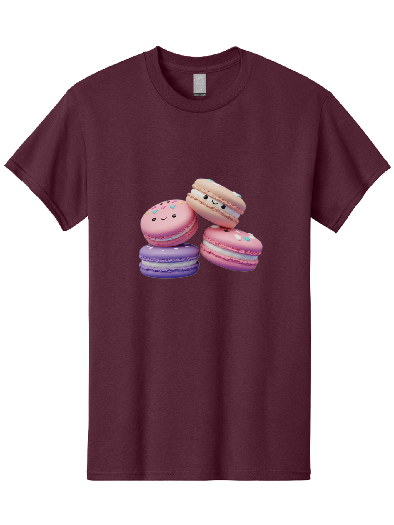 Macarons-1 Men'S Graphic Tee, 100% Cotton, Comfortable Casual Summer Wear, Machine Washable, Colorful Macarons, Pink Macarons, Purple Macarons, White Filling, Cute Faces, Cartoon Desserts, Sweet Treats, Pastel Colors, Desserts With Faces, Baa943