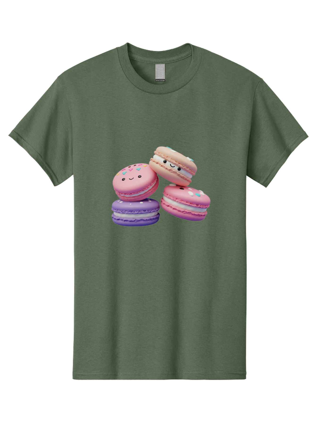 Macarons-1 Men'S Graphic Tee, 100% Cotton, Comfortable Casual Summer Wear, Machine Washable, Colorful Macarons, Pink Macarons, Purple Macarons, White Filling, Cute Faces, Cartoon Desserts, Sweet Treats, Pastel Colors, Desserts With Faces, Baa943