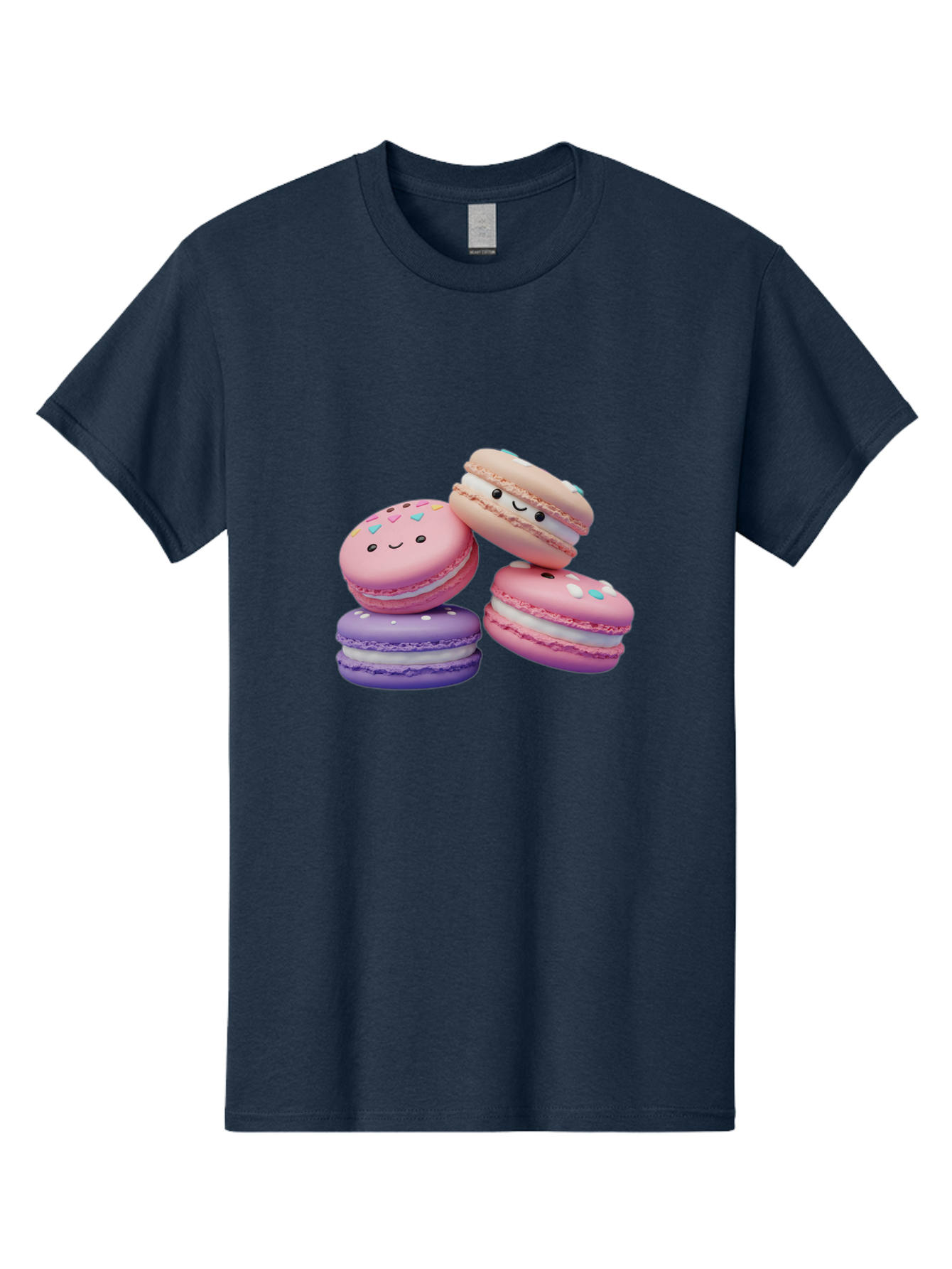 Macarons-1 Men'S Graphic Tee, 100% Cotton, Comfortable Casual Summer Wear, Machine Washable, Colorful Macarons, Pink Macarons, Purple Macarons, White Filling, Cute Faces, Cartoon Desserts, Sweet Treats, Pastel Colors, Desserts With Faces, Baa943
