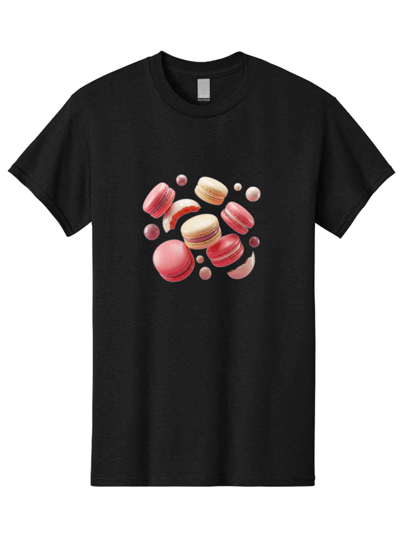 Macarons-10 Men'S Graphic Tee, 100% Cotton, Comfortable Casual Summer Wear, Machine Washable, Pink And White Macarons, Assorted Desserts, Sweet Treats, French Pastries, Macaron Filling, Dessert Art, Food Photography, Sweet Indulgence, Baa944