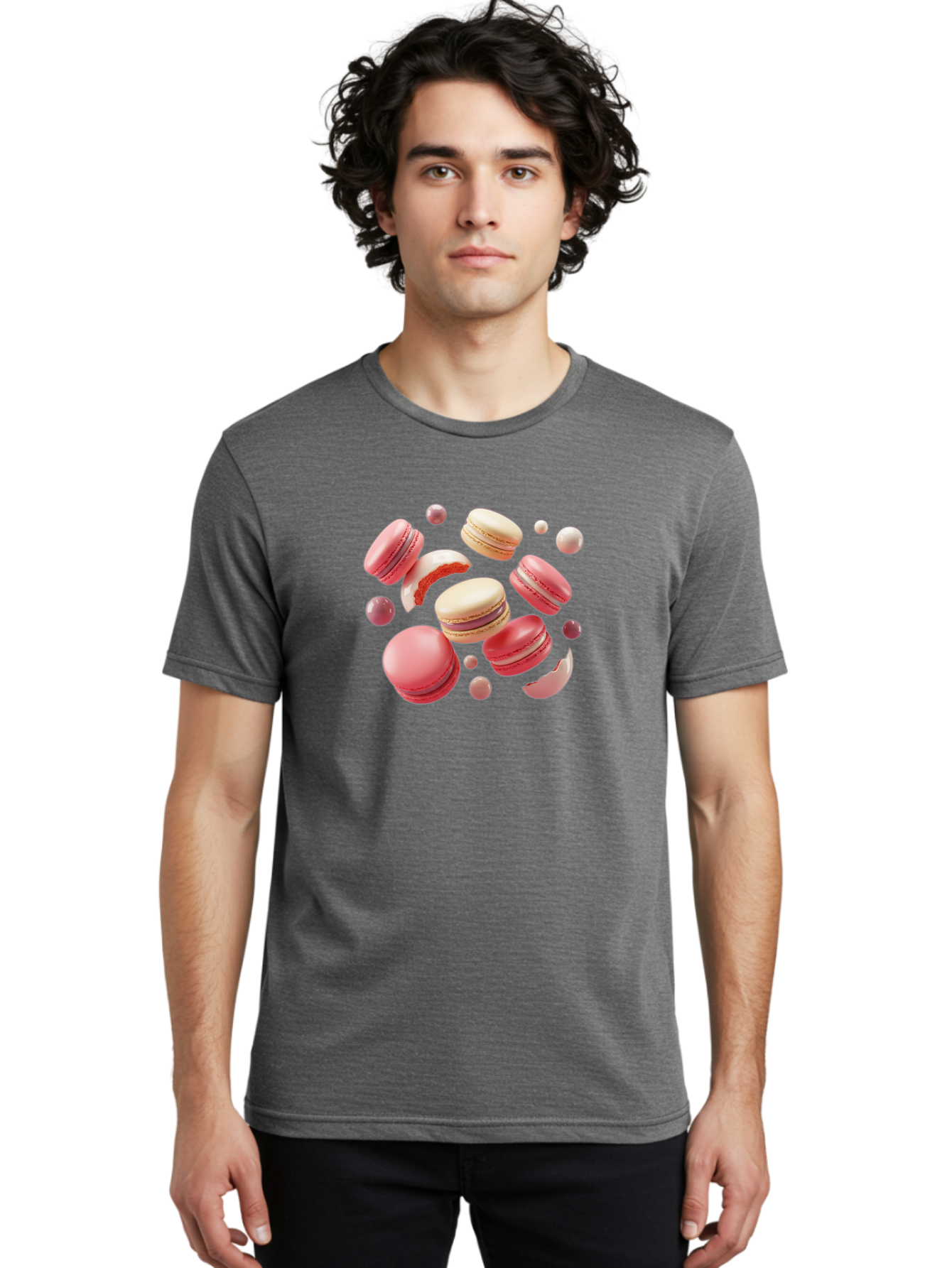 Macarons-10 Men'S Graphic Tee, 100% Cotton, Comfortable Casual Summer Wear, Machine Washable, Pink And White Macarons, Assorted Desserts, Sweet Treats, French Pastries, Macaron Filling, Dessert Art, Food Photography, Sweet Indulgence, Baa944