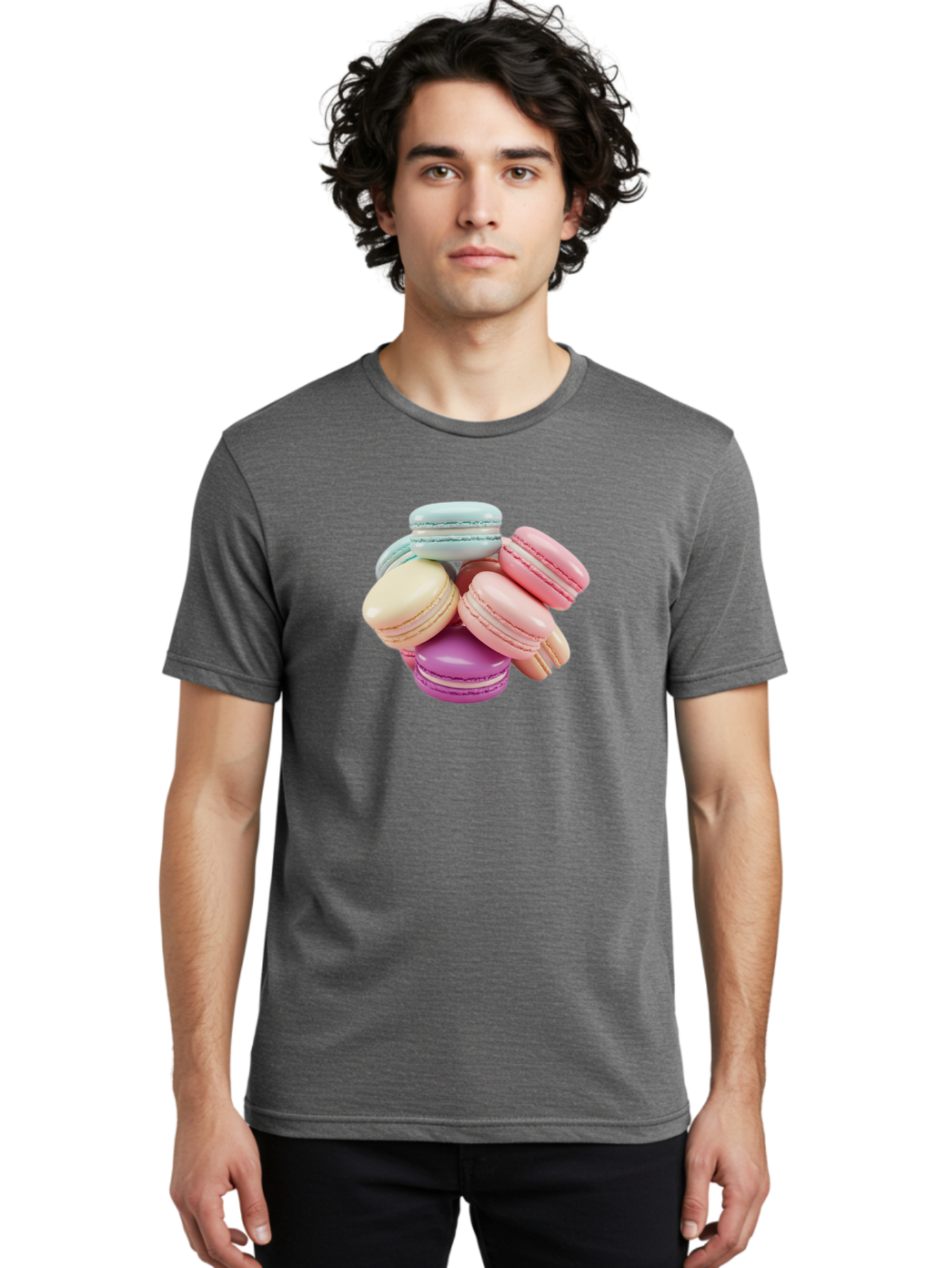 Macarons-11 Men'S Graphic Tee, 100% Cotton, Comfortable Casual Summer Wear, Machine Washable, Colorful Macarons, Pastel-Colored Desserts, Sweet Treats, French Patisserie, Delicate Meringue-Based Cookies, Creamy Fillings, Vibrant Colors, Baa945