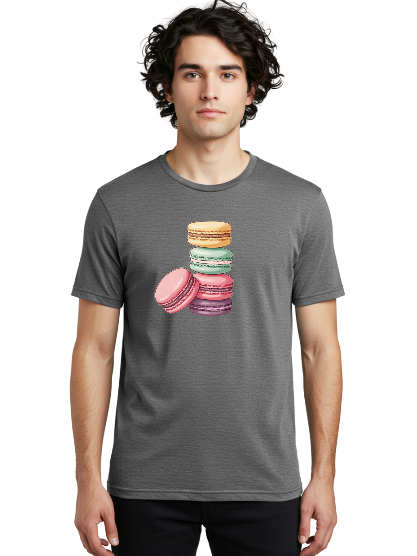 Macarons-4 Men'S Graphic Tee, 100% Cotton, Comfortable Casual Summer Wear, Machine Washable, Stack Of Colorful Macarons, Pastel Colors, Sweet Treats, Dessert, Baked Goods, French Patisserie, Macaron Stack, French Dessert, Colorful Sweets, Baa948
