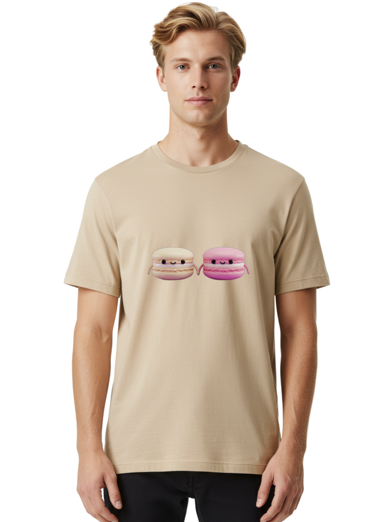 Macarons-5 Men'S Graphic Tee, 100% Cotton, Comfortable Casual Summer Wear, Machine Washable, Cute Macaron Characters, Pastel Colors, Soft Toys, Adorable Faces, Whimsical Design, Sweet Treats, Plush Friends, Kawaii Baa949