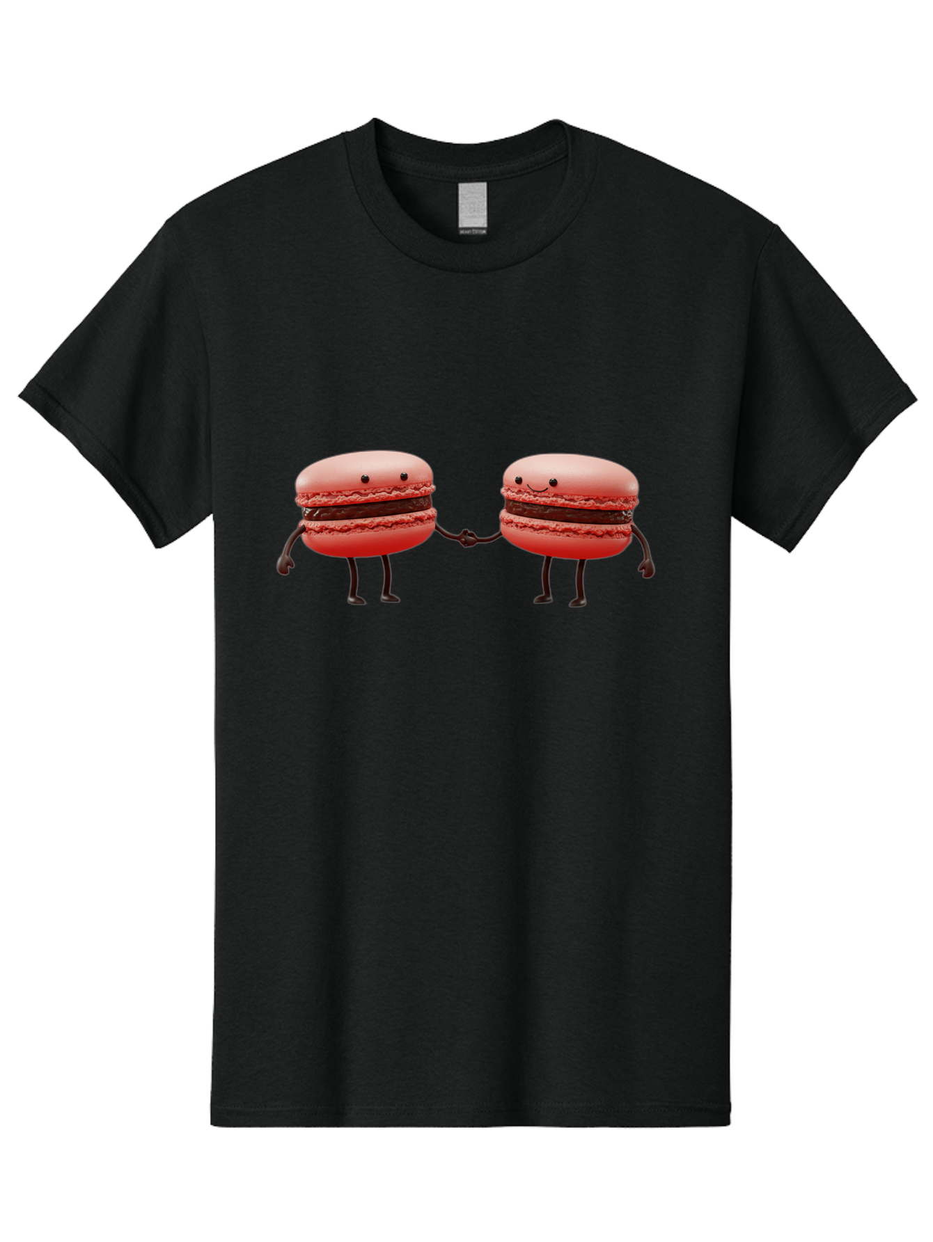 Macarons-6 Men'S Graphic Tee, 100% Cotton, Comfortable Casual Summer Wear, Machine Washable, Cartoon Macarons, Holding Hands, French Dessert, Sweet Treats, Adorable Characters, Whimsical Design, Playful Illustration, Pink Macarons, Baa950