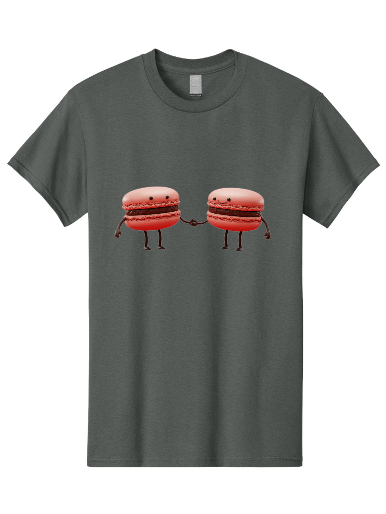 Macarons-6 Men'S Graphic Tee, 100% Cotton, Comfortable Casual Summer Wear, Machine Washable, Cartoon Macarons, Holding Hands, French Dessert, Sweet Treats, Adorable Characters, Whimsical Design, Playful Illustration, Pink Macarons, Baa950