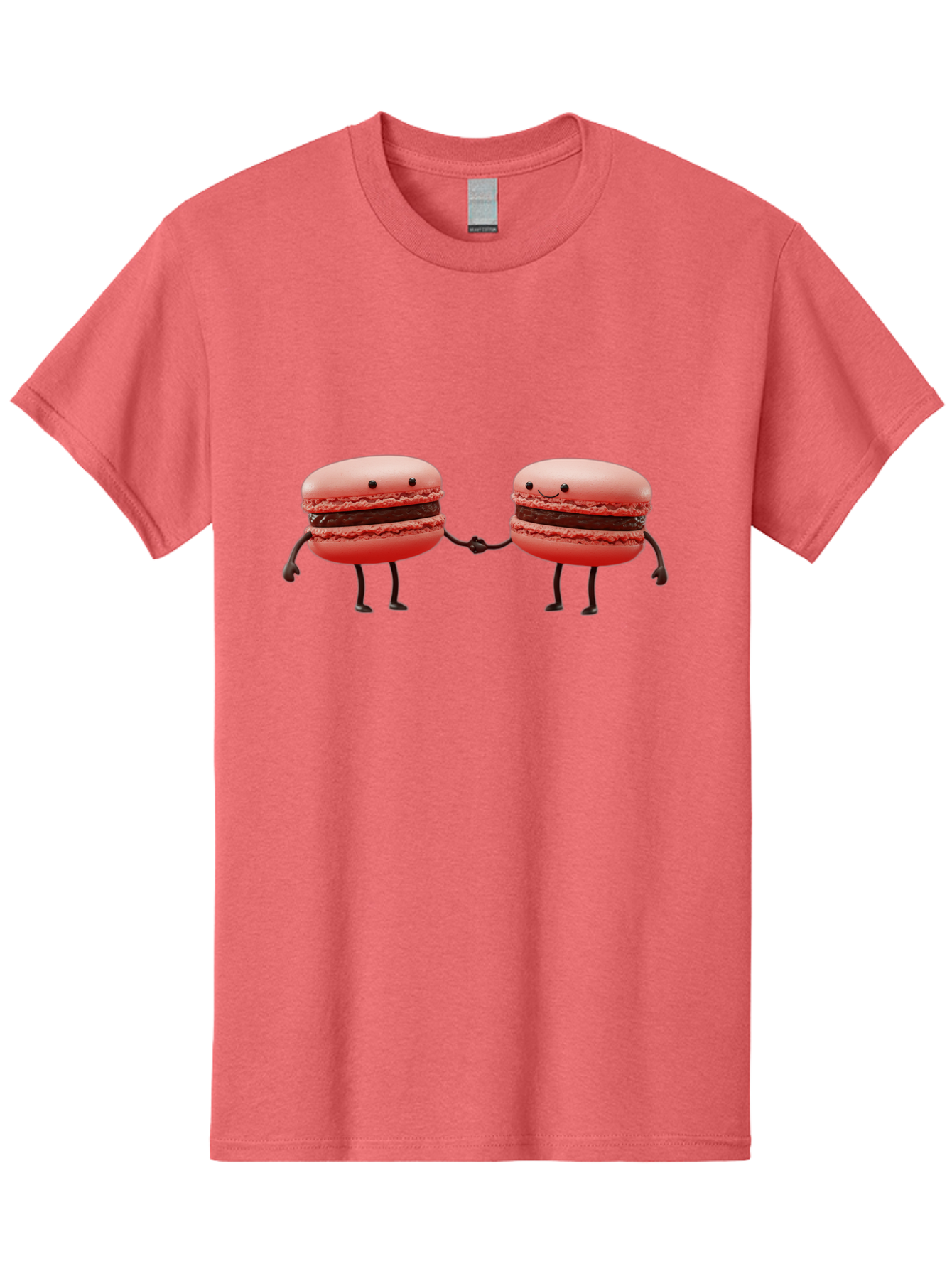 Macarons-6 Men'S Graphic Tee, 100% Cotton, Comfortable Casual Summer Wear, Machine Washable, Cartoon Macarons, Holding Hands, French Dessert, Sweet Treats, Adorable Characters, Whimsical Design, Playful Illustration, Pink Macarons, Baa950