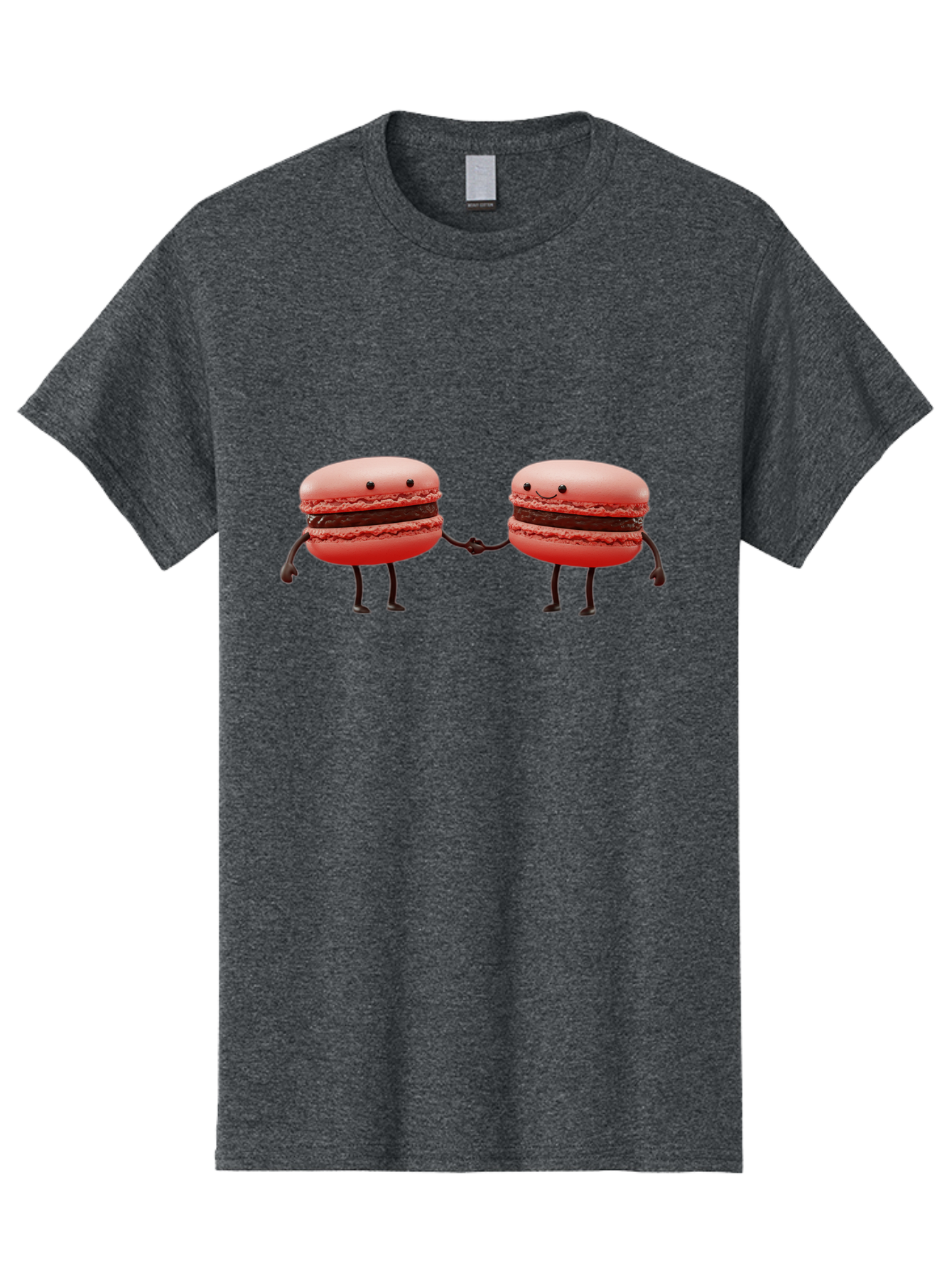 Macarons-6 Men'S Graphic Tee, 100% Cotton, Comfortable Casual Summer Wear, Machine Washable, Cartoon Macarons, Holding Hands, French Dessert, Sweet Treats, Adorable Characters, Whimsical Design, Playful Illustration, Pink Macarons, Baa950