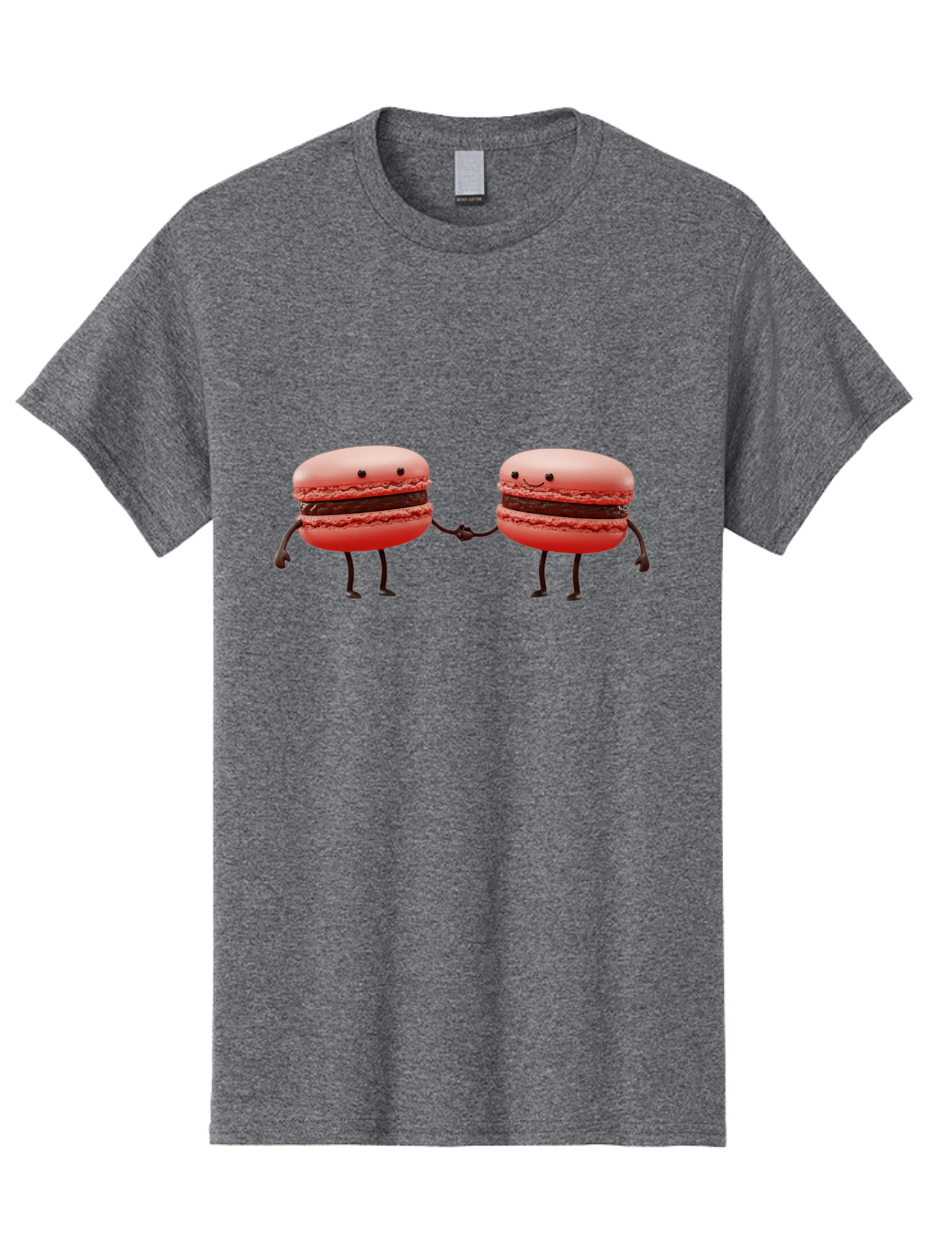 Macarons-6 Men'S Graphic Tee, 100% Cotton, Comfortable Casual Summer Wear, Machine Washable, Cartoon Macarons, Holding Hands, French Dessert, Sweet Treats, Adorable Characters, Whimsical Design, Playful Illustration, Pink Macarons, Baa950