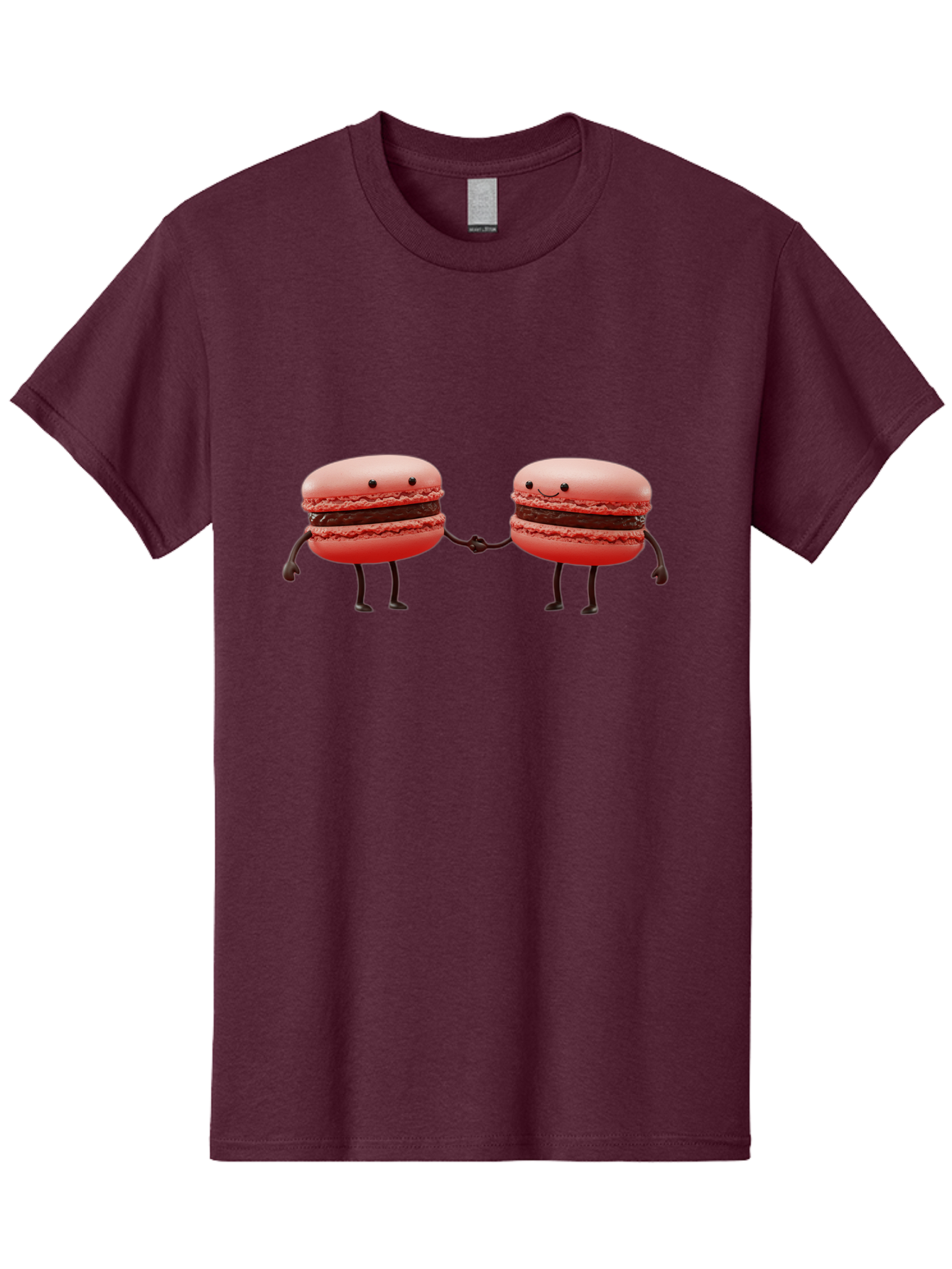 Macarons-6 Men'S Graphic Tee, 100% Cotton, Comfortable Casual Summer Wear, Machine Washable, Cartoon Macarons, Holding Hands, French Dessert, Sweet Treats, Adorable Characters, Whimsical Design, Playful Illustration, Pink Macarons, Baa950