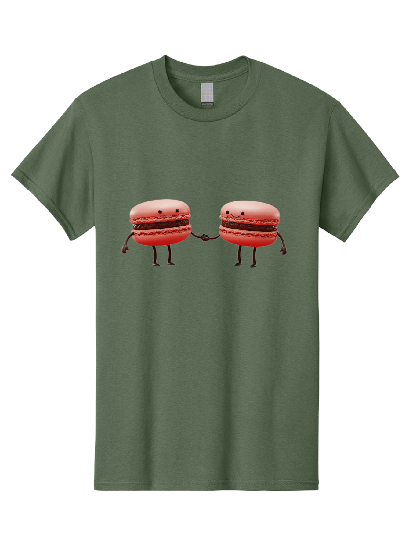 Macarons-6 Men'S Graphic Tee, 100% Cotton, Comfortable Casual Summer Wear, Machine Washable, Cartoon Macarons, Holding Hands, French Dessert, Sweet Treats, Adorable Characters, Whimsical Design, Playful Illustration, Pink Macarons, Baa950