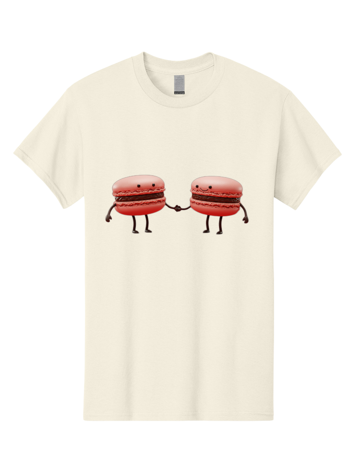 Macarons-6 Men'S Graphic Tee, 100% Cotton, Comfortable Casual Summer Wear, Machine Washable, Cartoon Macarons, Holding Hands, French Dessert, Sweet Treats, Adorable Characters, Whimsical Design, Playful Illustration, Pink Macarons, Baa950