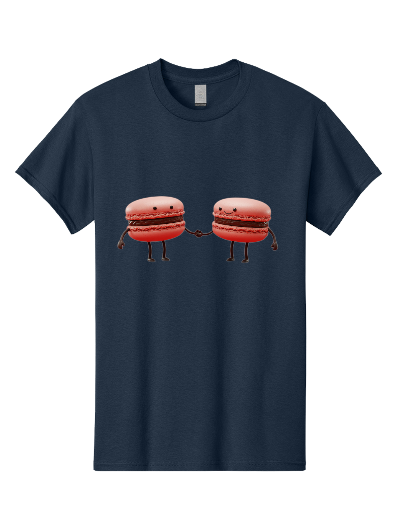 Macarons-6 Men'S Graphic Tee, 100% Cotton, Comfortable Casual Summer Wear, Machine Washable, Cartoon Macarons, Holding Hands, French Dessert, Sweet Treats, Adorable Characters, Whimsical Design, Playful Illustration, Pink Macarons, Baa950