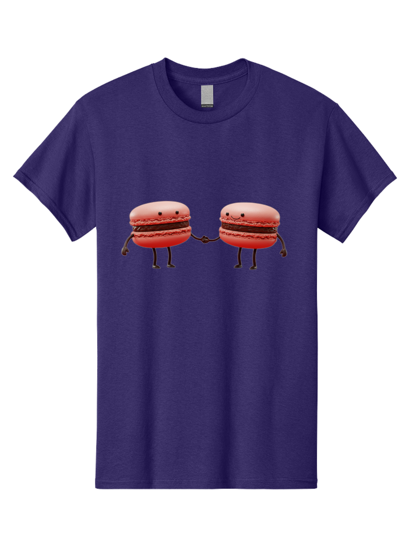 Macarons-6 Men'S Graphic Tee, 100% Cotton, Comfortable Casual Summer Wear, Machine Washable, Cartoon Macarons, Holding Hands, French Dessert, Sweet Treats, Adorable Characters, Whimsical Design, Playful Illustration, Pink Macarons, Baa950