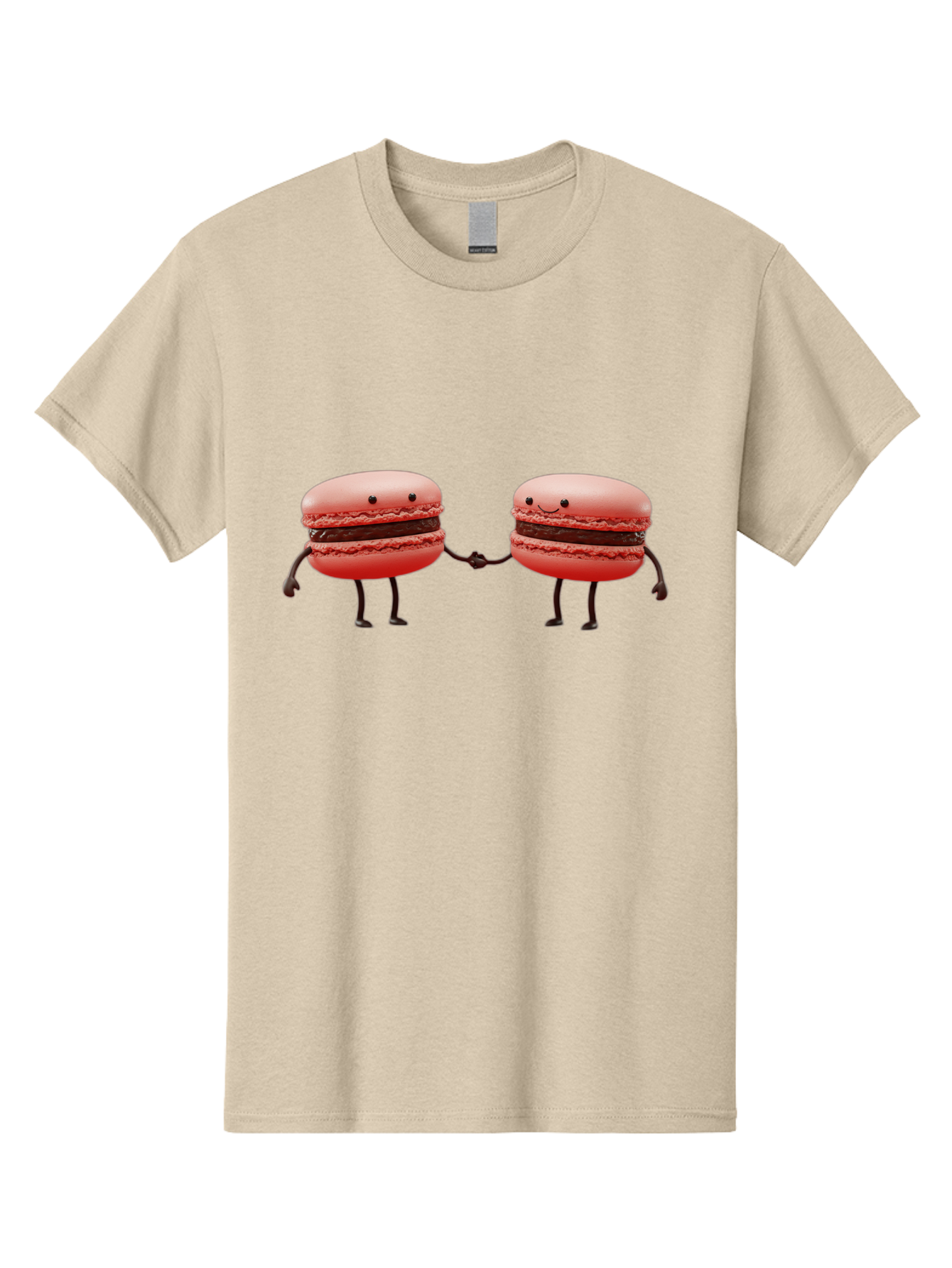 Macarons-6 Men'S Graphic Tee, 100% Cotton, Comfortable Casual Summer Wear, Machine Washable, Cartoon Macarons, Holding Hands, French Dessert, Sweet Treats, Adorable Characters, Whimsical Design, Playful Illustration, Pink Macarons, Baa950