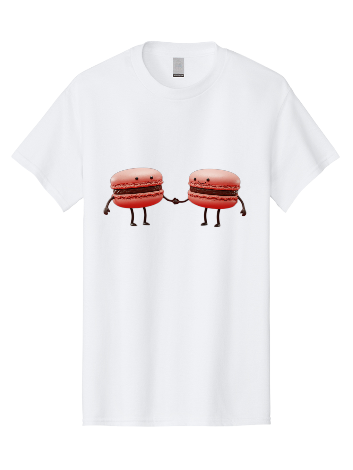Macarons-6 Men'S Graphic Tee, 100% Cotton, Comfortable Casual Summer Wear, Machine Washable, Cartoon Macarons, Holding Hands, French Dessert, Sweet Treats, Adorable Characters, Whimsical Design, Playful Illustration, Pink Macarons, Baa950