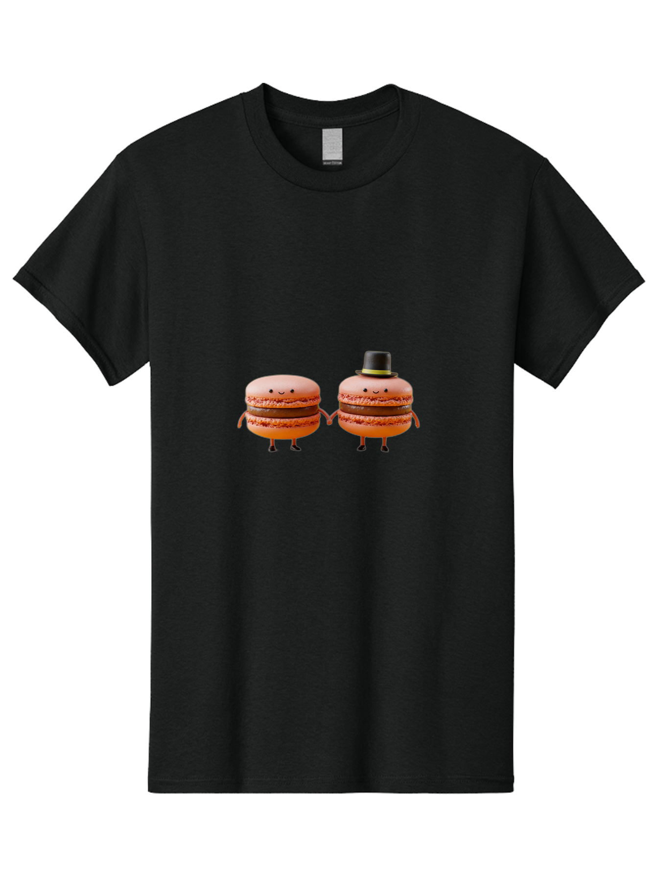 Macarons-7 Men'S Graphic Tee, 100% Cotton, Comfortable Casual Summer Wear, Machine Washable, Pink Macarons, Cartoon Characters, Holding Hands, Black Top Hat, Sweet Treats, Desserts, Whimsical, Playful, Anthropomorphic, Cute, Funny, Baa951