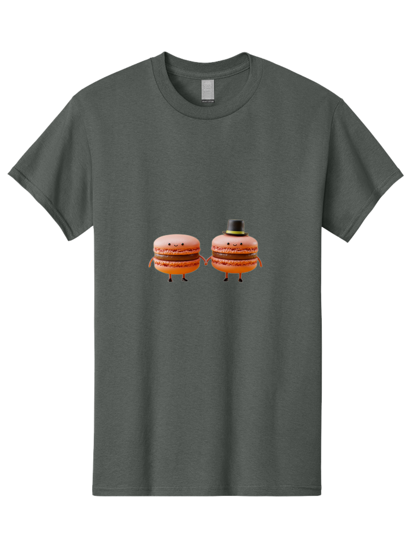Macarons-7 Men'S Graphic Tee, 100% Cotton, Comfortable Casual Summer Wear, Machine Washable, Pink Macarons, Cartoon Characters, Holding Hands, Black Top Hat, Sweet Treats, Desserts, Whimsical, Playful, Anthropomorphic, Cute, Funny, Baa951
