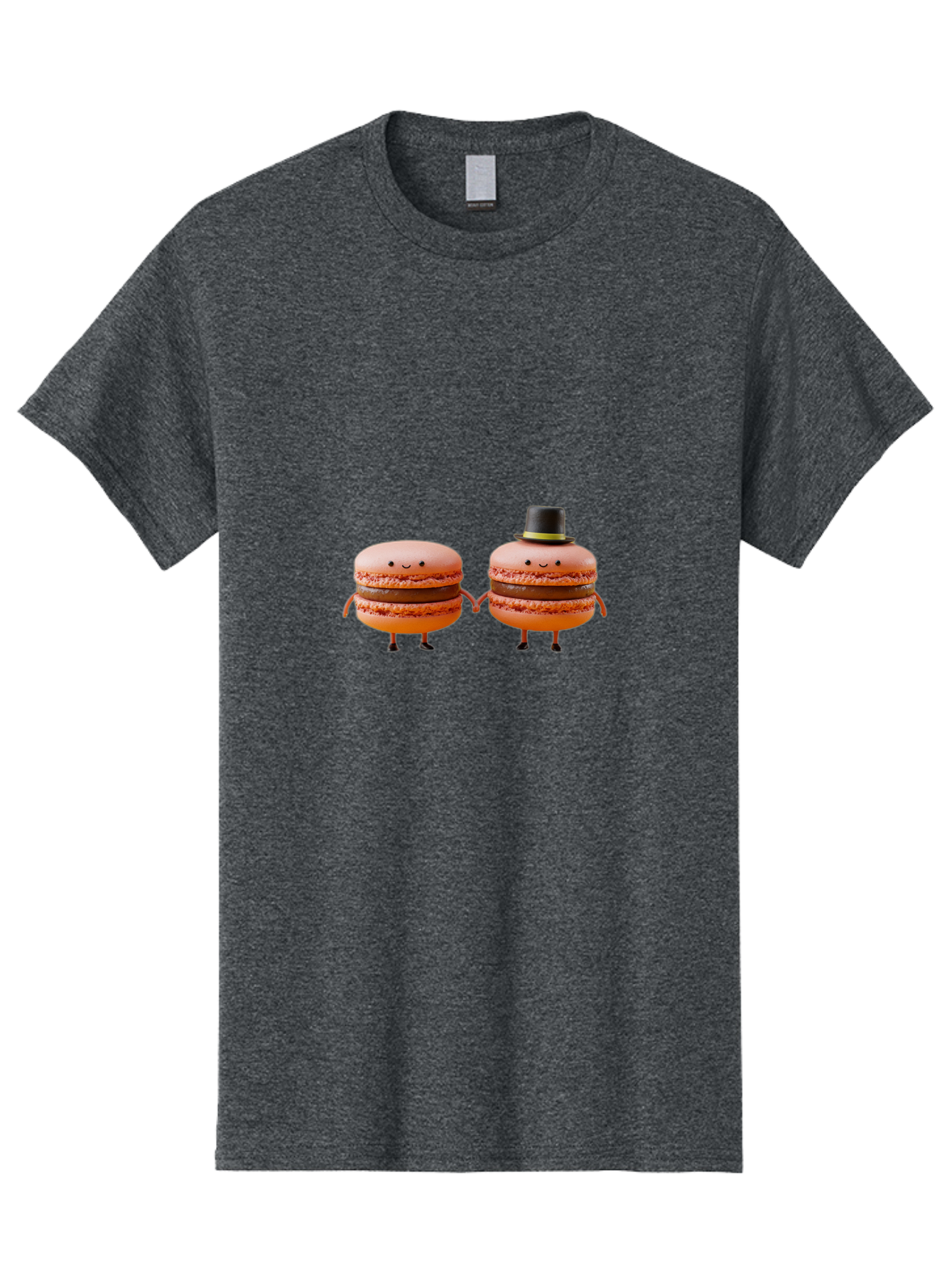Macarons-7 Men'S Graphic Tee, 100% Cotton, Comfortable Casual Summer Wear, Machine Washable, Pink Macarons, Cartoon Characters, Holding Hands, Black Top Hat, Sweet Treats, Desserts, Whimsical, Playful, Anthropomorphic, Cute, Funny, Baa951