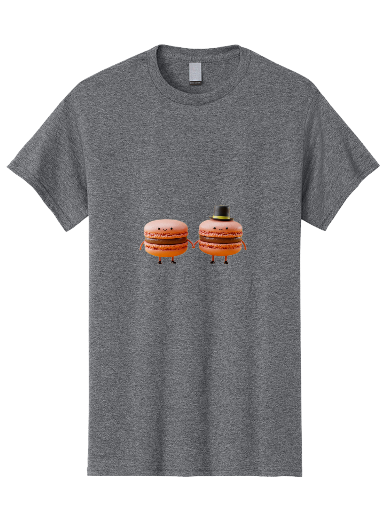Macarons-7 Men'S Graphic Tee, 100% Cotton, Comfortable Casual Summer Wear, Machine Washable, Pink Macarons, Cartoon Characters, Holding Hands, Black Top Hat, Sweet Treats, Desserts, Whimsical, Playful, Anthropomorphic, Cute, Funny, Baa951