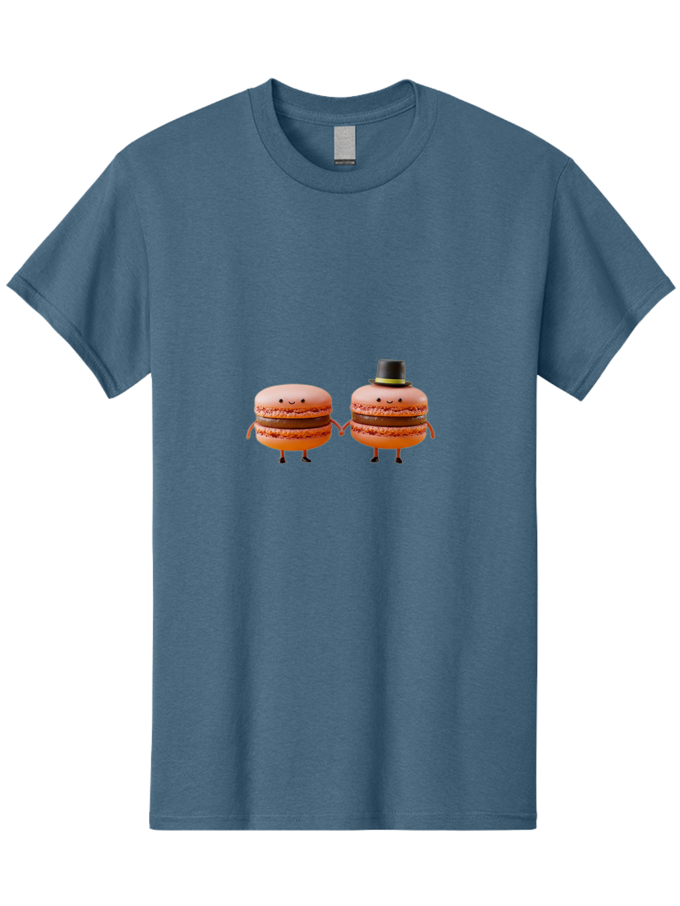 Macarons-7 Men'S Graphic Tee, 100% Cotton, Comfortable Casual Summer Wear, Machine Washable, Pink Macarons, Cartoon Characters, Holding Hands, Black Top Hat, Sweet Treats, Desserts, Whimsical, Playful, Anthropomorphic, Cute, Funny, Baa951
