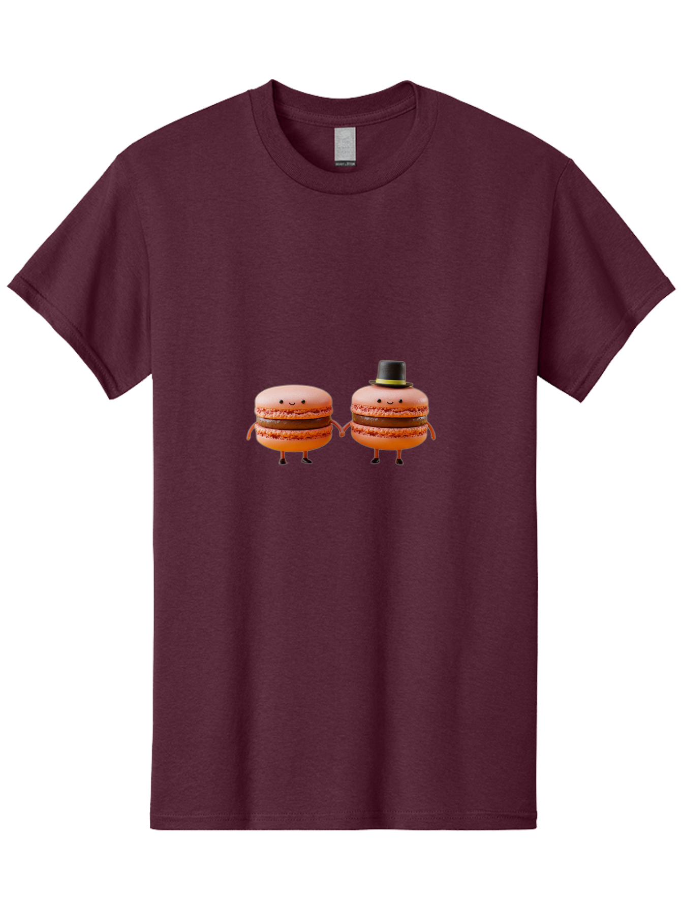 Macarons-7 Men'S Graphic Tee, 100% Cotton, Comfortable Casual Summer Wear, Machine Washable, Pink Macarons, Cartoon Characters, Holding Hands, Black Top Hat, Sweet Treats, Desserts, Whimsical, Playful, Anthropomorphic, Cute, Funny, Baa951