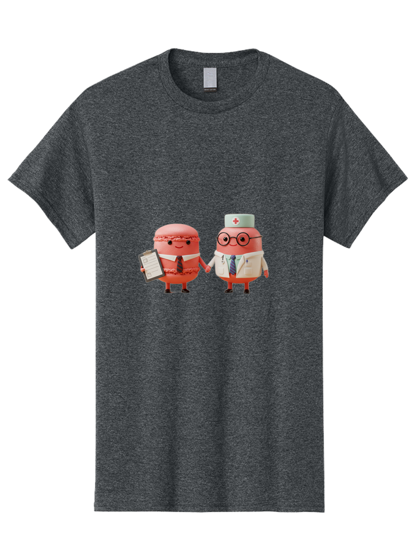 Macarons-9 Men'S Graphic Tee, 100% Cotton, Comfortable Casual Summer Wear, Machine Washable, Macarons As Professionals, Doctor And Office Worker, Cartoon Characters, Pink Macarons, Business Attire, Medical Uniform, Holding Hands, Happy Faces, Baa953