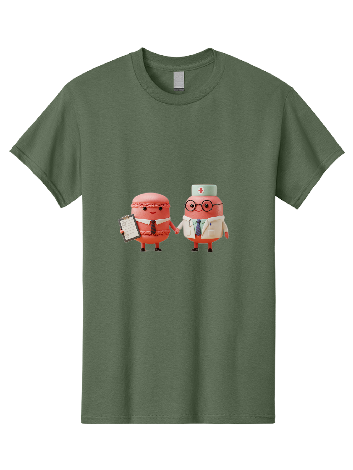 Macarons-9 Men'S Graphic Tee, 100% Cotton, Comfortable Casual Summer Wear, Machine Washable, Macarons As Professionals, Doctor And Office Worker, Cartoon Characters, Pink Macarons, Business Attire, Medical Uniform, Holding Hands, Happy Faces, Baa953