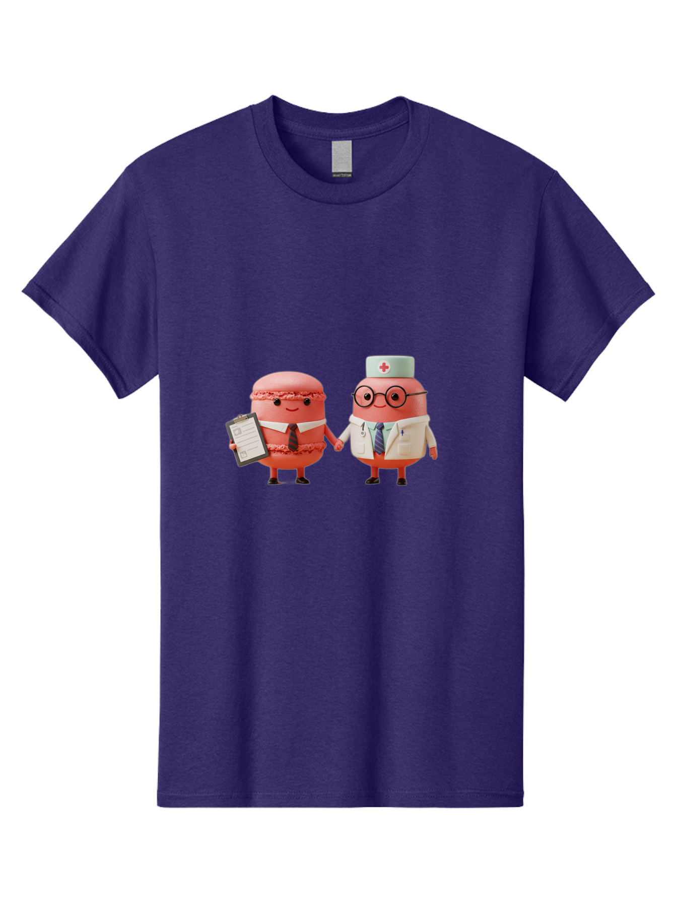Macarons-9 Men'S Graphic Tee, 100% Cotton, Comfortable Casual Summer Wear, Machine Washable, Macarons As Professionals, Doctor And Office Worker, Cartoon Characters, Pink Macarons, Business Attire, Medical Uniform, Holding Hands, Happy Faces, Baa953